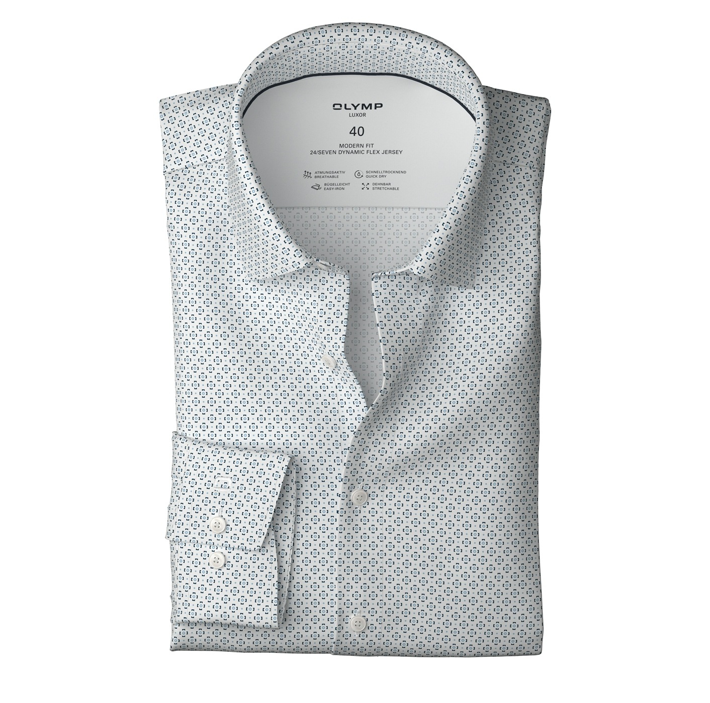 OLYMP Langarmhemd »Luxor 24/Seven modern fit«, Atmungsaktiv, gemustert, modern fit, Jersey, Businesshemd