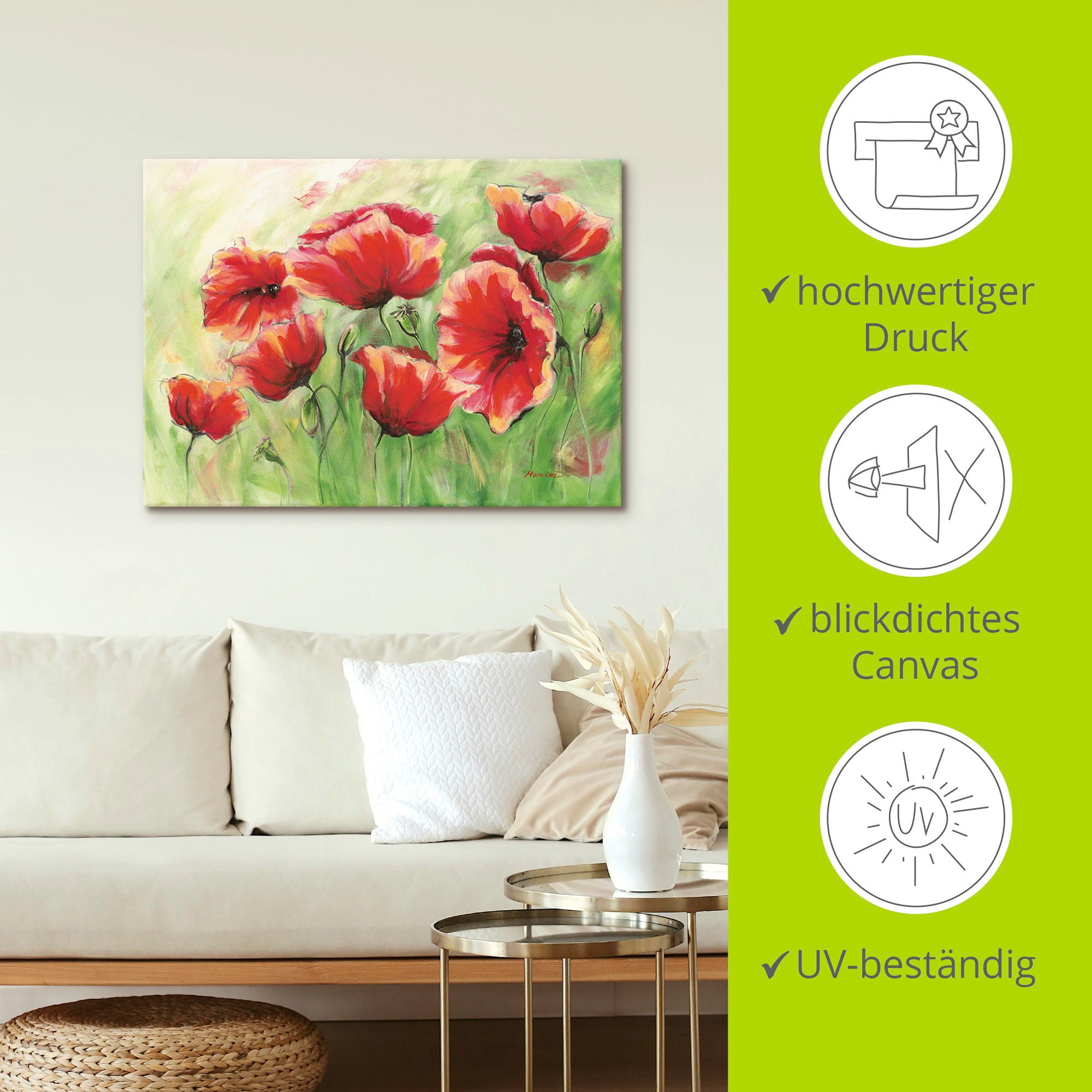 Artland Wandbild »Rote Mohnblumen II«, Blumen, (1 St.), als Leinwandbild, Poster in verschied. Größen