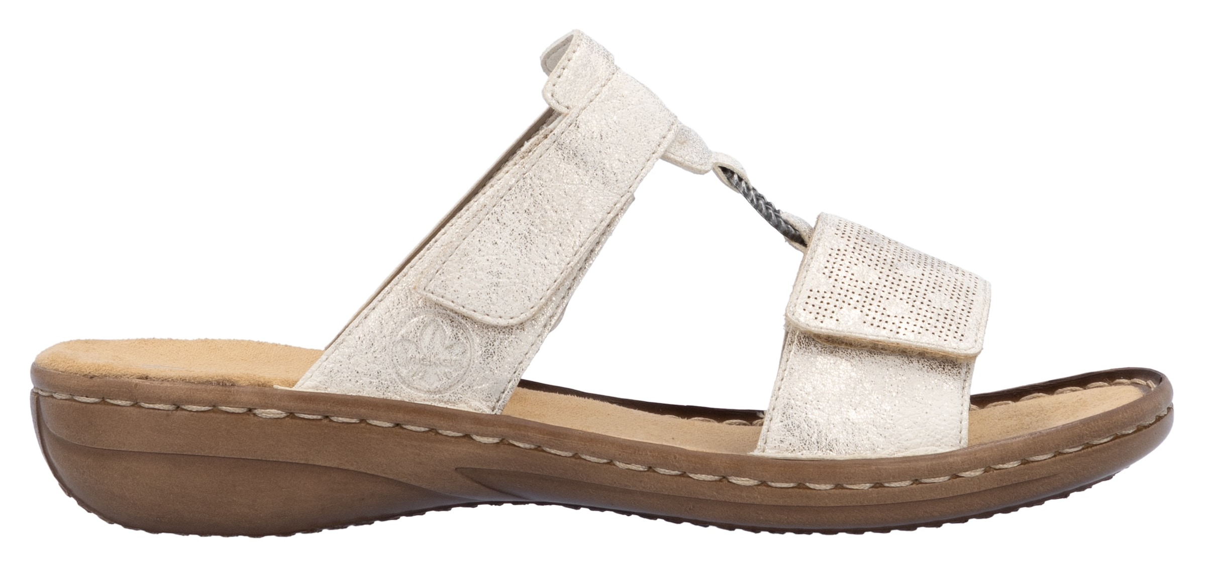Rieker Pantolette, Sommerschuh, Strandschuh, Klettschuh mit Perforation