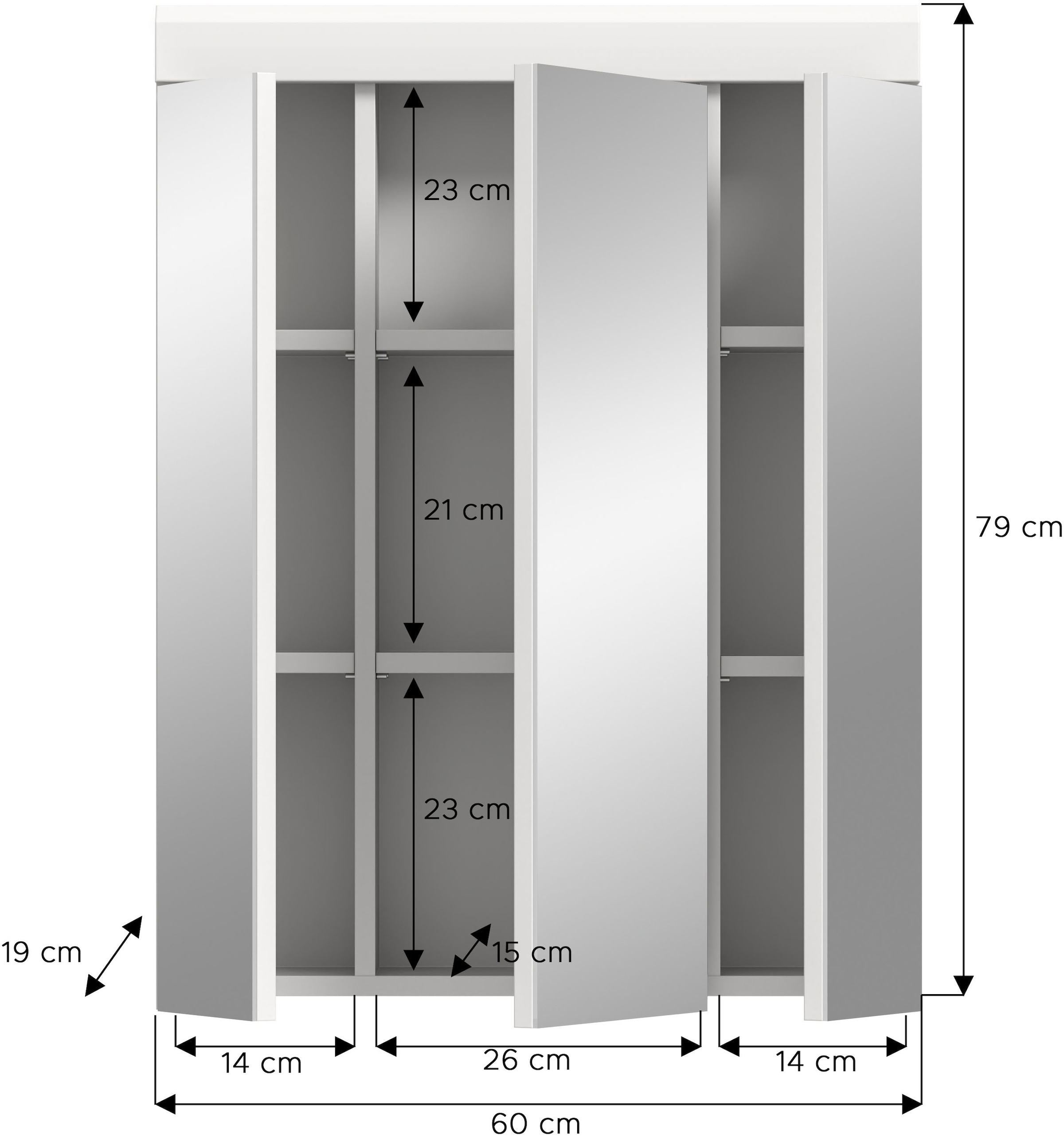 INOSIGN Badezimmerspiegelschrank »Siena, Breite 60cm, 3 Spiegeltüren, 9 Fächer, 6 Einlegeböden«, in verschiedenen Farben erhältlich, Badmöbel, Spiegel, Badschrank, Bad