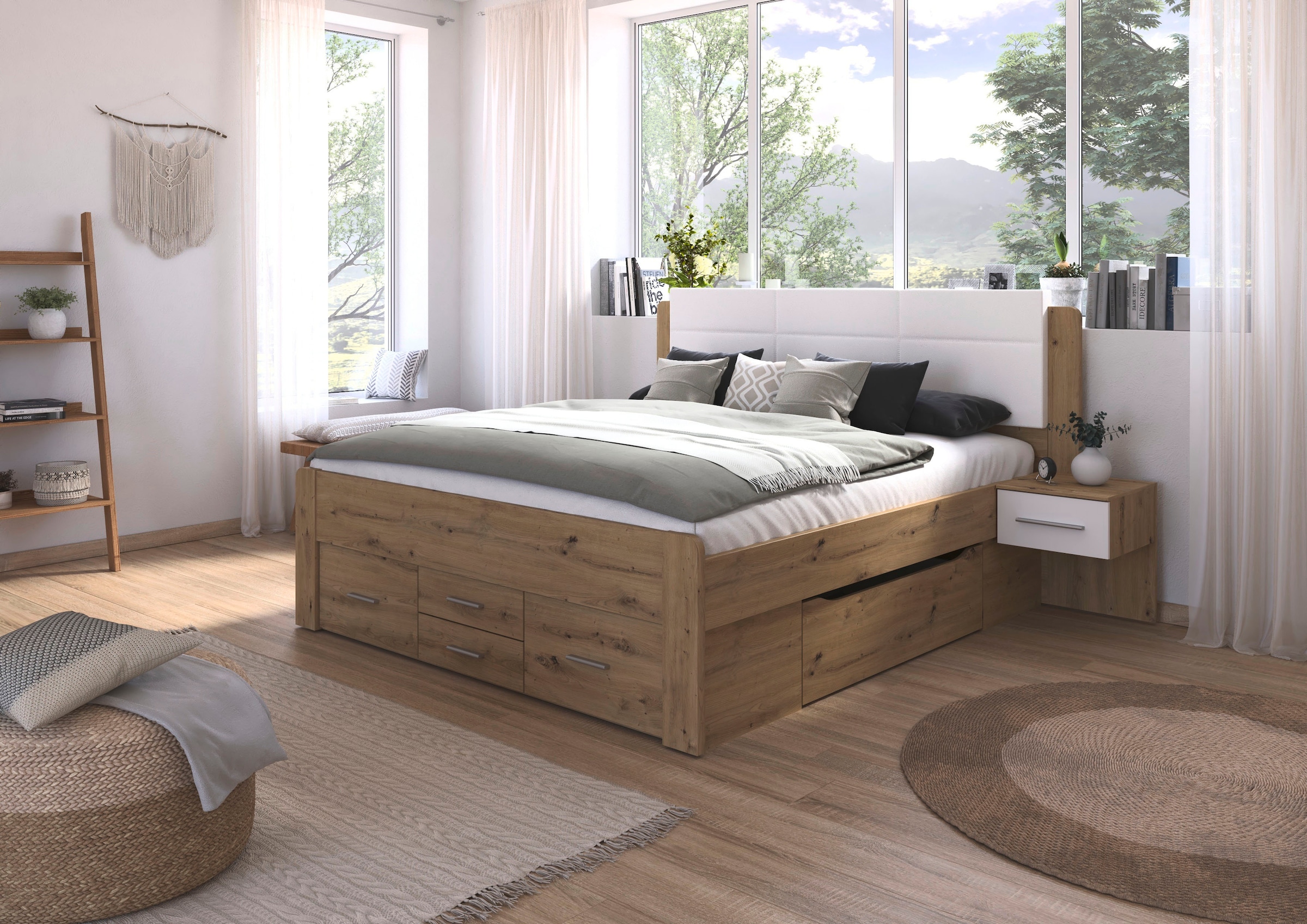 rauch Bettanlage »Doppelbett Komfortbett Funktionsbett WEINGARTEN« Set, Liegefläche 180x200, B/H/T/: 265/118/210 cm, 3 tlg. tlg. 6 Bettschubladen mit viel Stauraum, 2 Hängenachttische MADE IN GERMANY