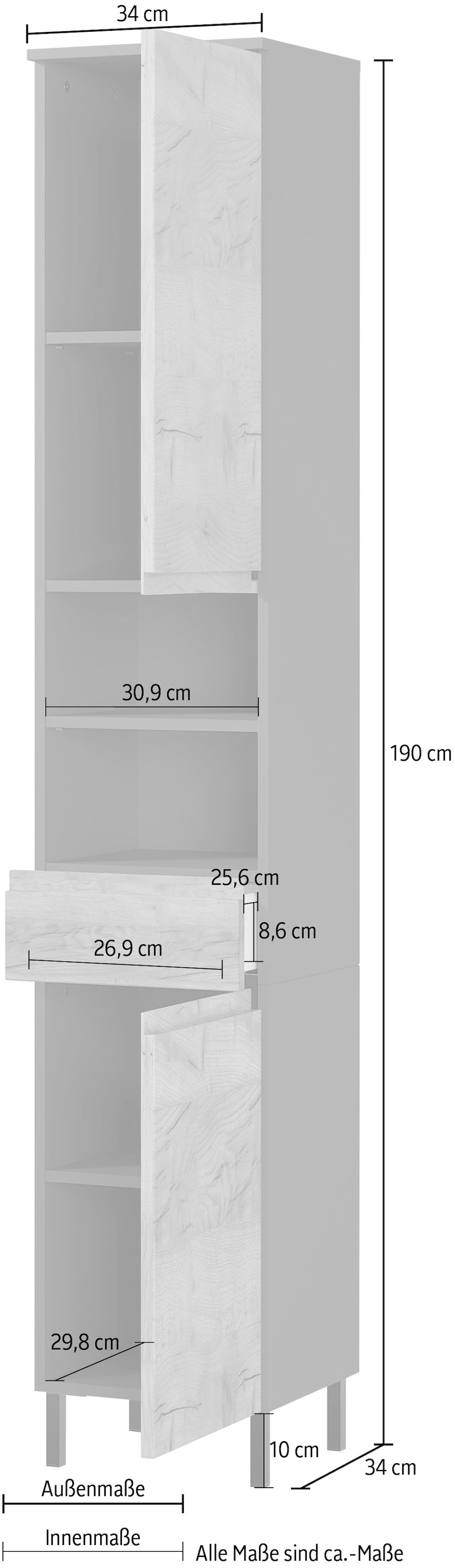 GERMANIA Hochschrank »Scantic«, Breite 34 cm, Badezimmerschrank, 2 Türen, 1 Schubkasten, 2 Fächer