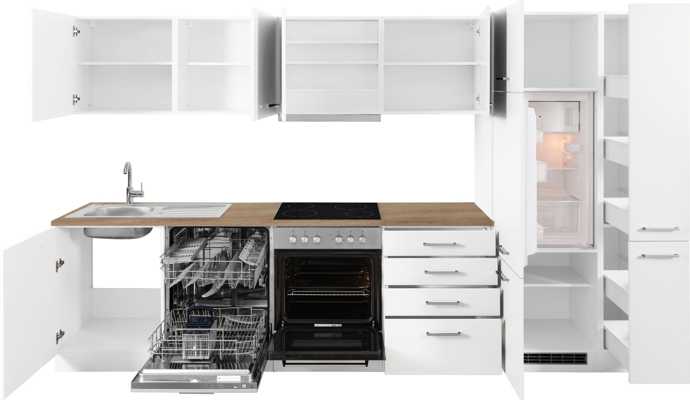KOCHSTATION Küchenzeile »KS-Visby«, mit E-Geräten, Breite 330 cm inkl. Kühlschrank und Geschirrspüler