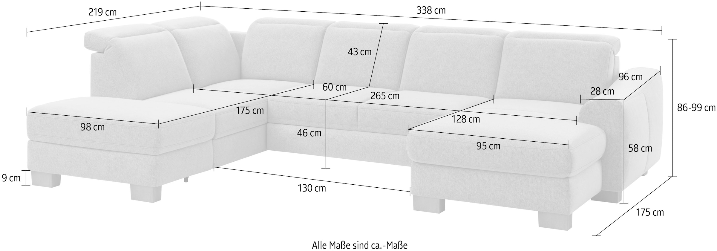 Home affaire Wohnlandschaft »Dundee U-Form«, wahlweise mit Kopfteilverstellung und zusätzlich mit Bettfunktion
