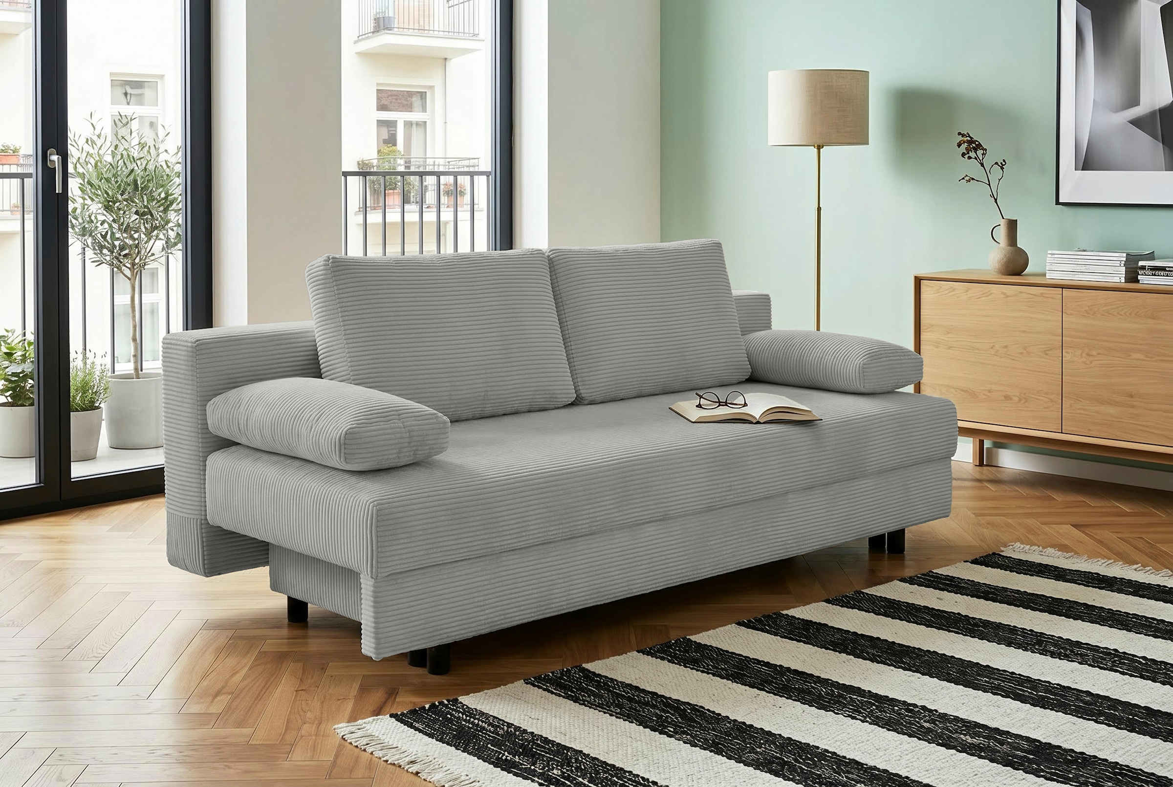 OTTO home Schlafsofa »ONNIKO Cord, Breite: 192 cm, Liegefläche 121x192 cm, softer Cord-Bezug« mit Bettfunktion & Bettkasten