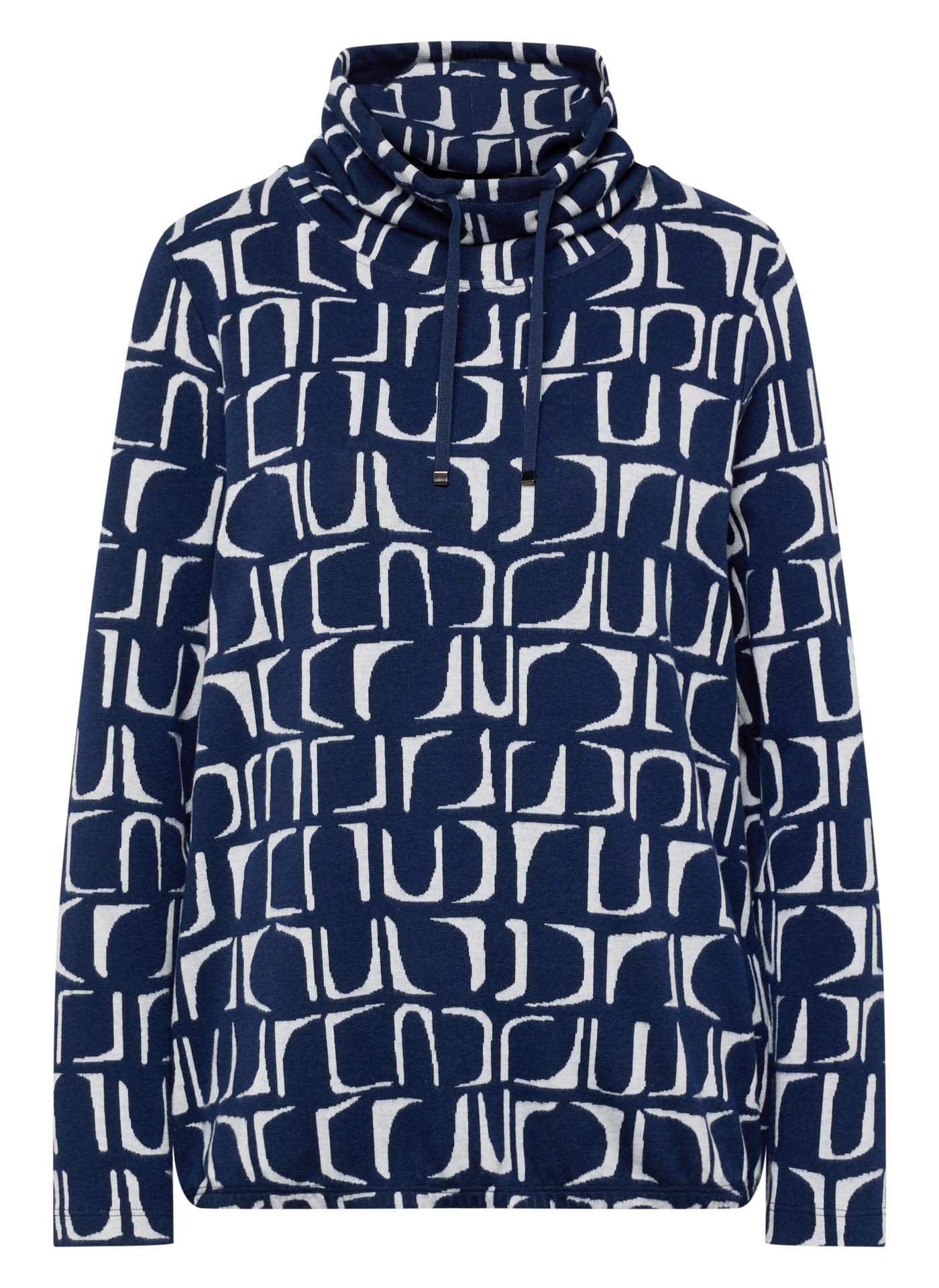 Rabe Langarmshirt mit grafischem Muster und gerafftem Kragen mit Kordelzug