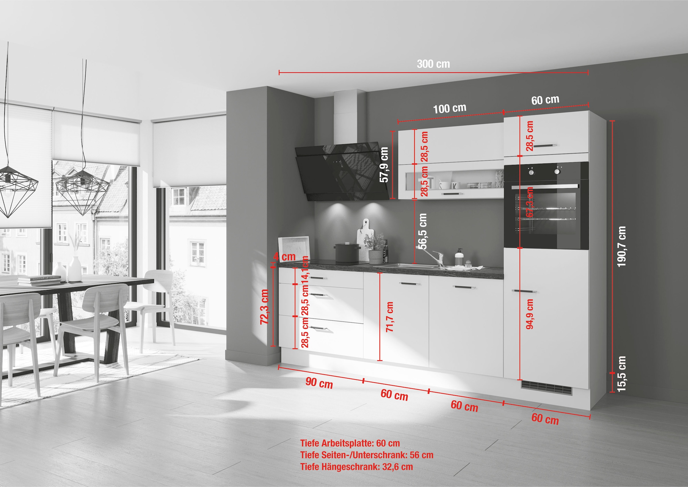 IMPULS KÜCHEN Küche Breite mit vormontiert, cm mit E-Geräten, Raten Vollauszug, wahlweise auf 270 »\