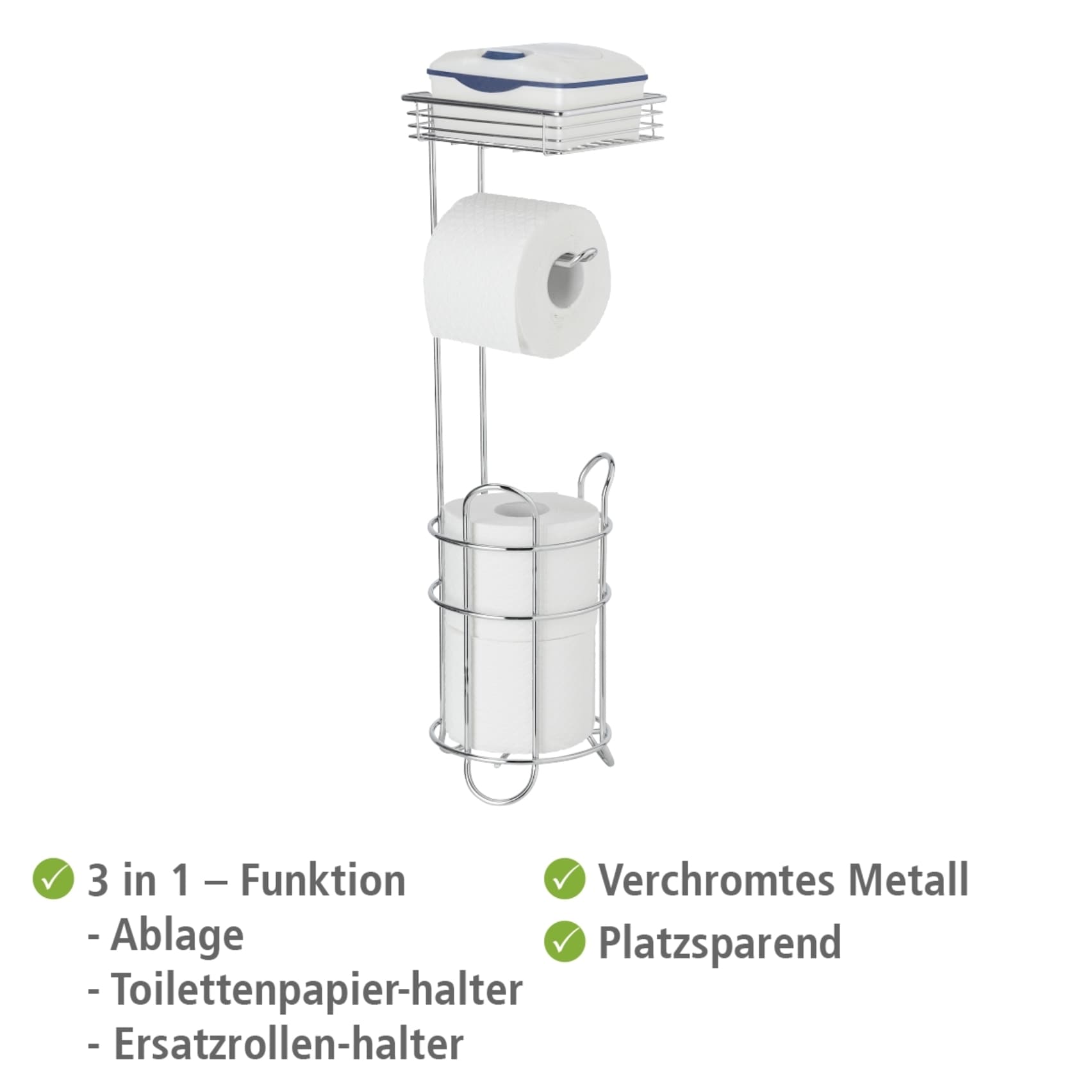 WENKO Toilettenpapierhalter »Toilettenpapierhalter mit Ablage« freistehender Klopapierhalter mit Ersatzrollenhalter und Ablage