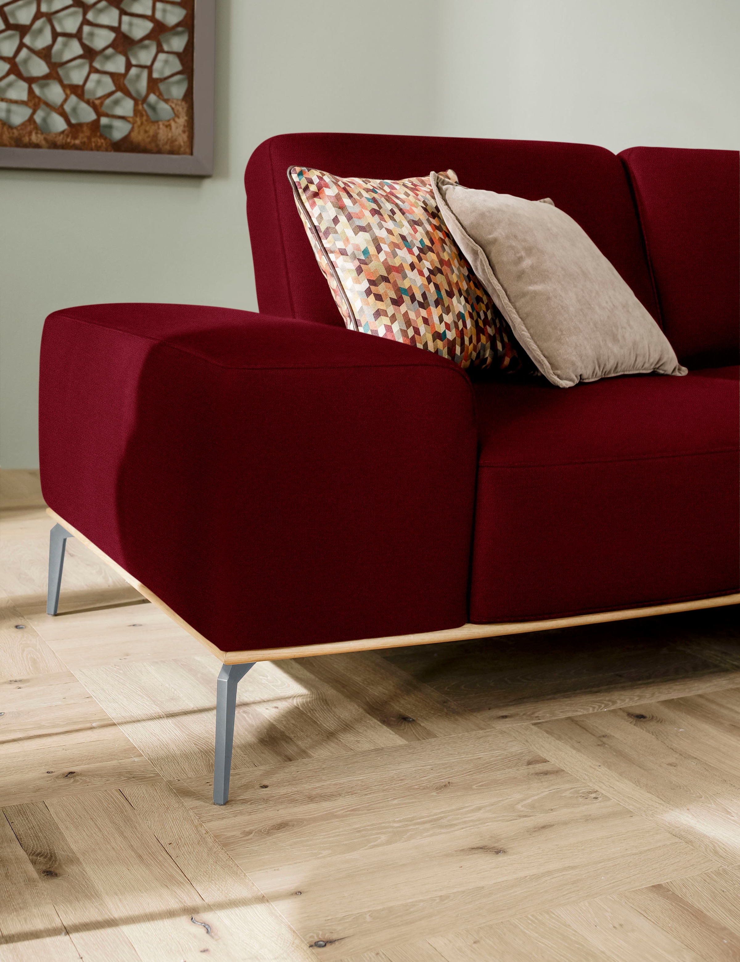 W.SCHILLIG Ecksofa »run, Designsofa mit tollem Sitzkomfort, bequem, L-Form«, mit elegantem Holzsockel, Füße in Silber matt, Breite 299 cm