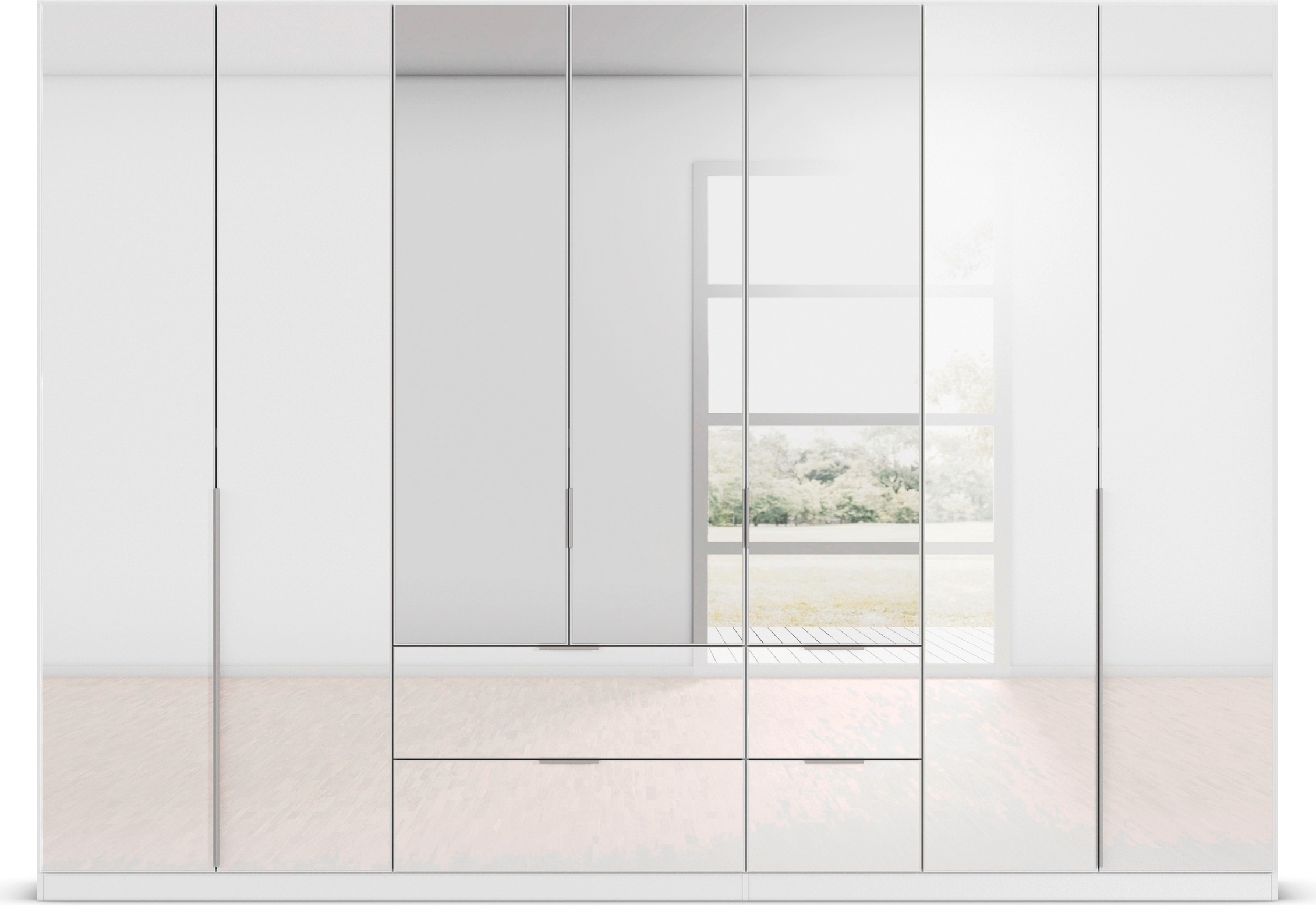 rauch Drehtürenschrank »Kleiderschrank Kleiderschränke Schrank Garderobe AGORDO mit Glasfront«, (in zwei Griff-Farben mit Glasfront), mit Außenschubkästen, in 6 Breiten und 2 Höhen MADE IN GERMANY