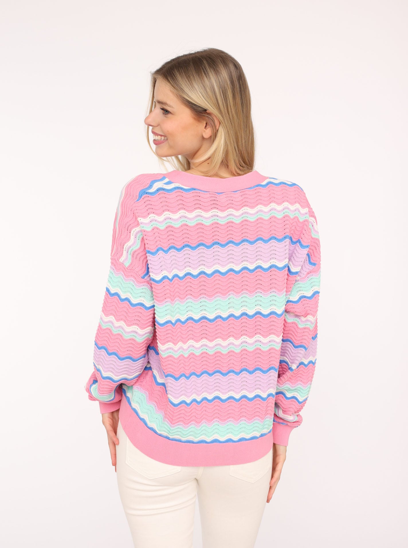 Zwillingsherz Strickjacke »"Streifen Wellen"« Wellen-Muster, Langarm, V-Ausschnitt, Baumwolle, Knöpfe