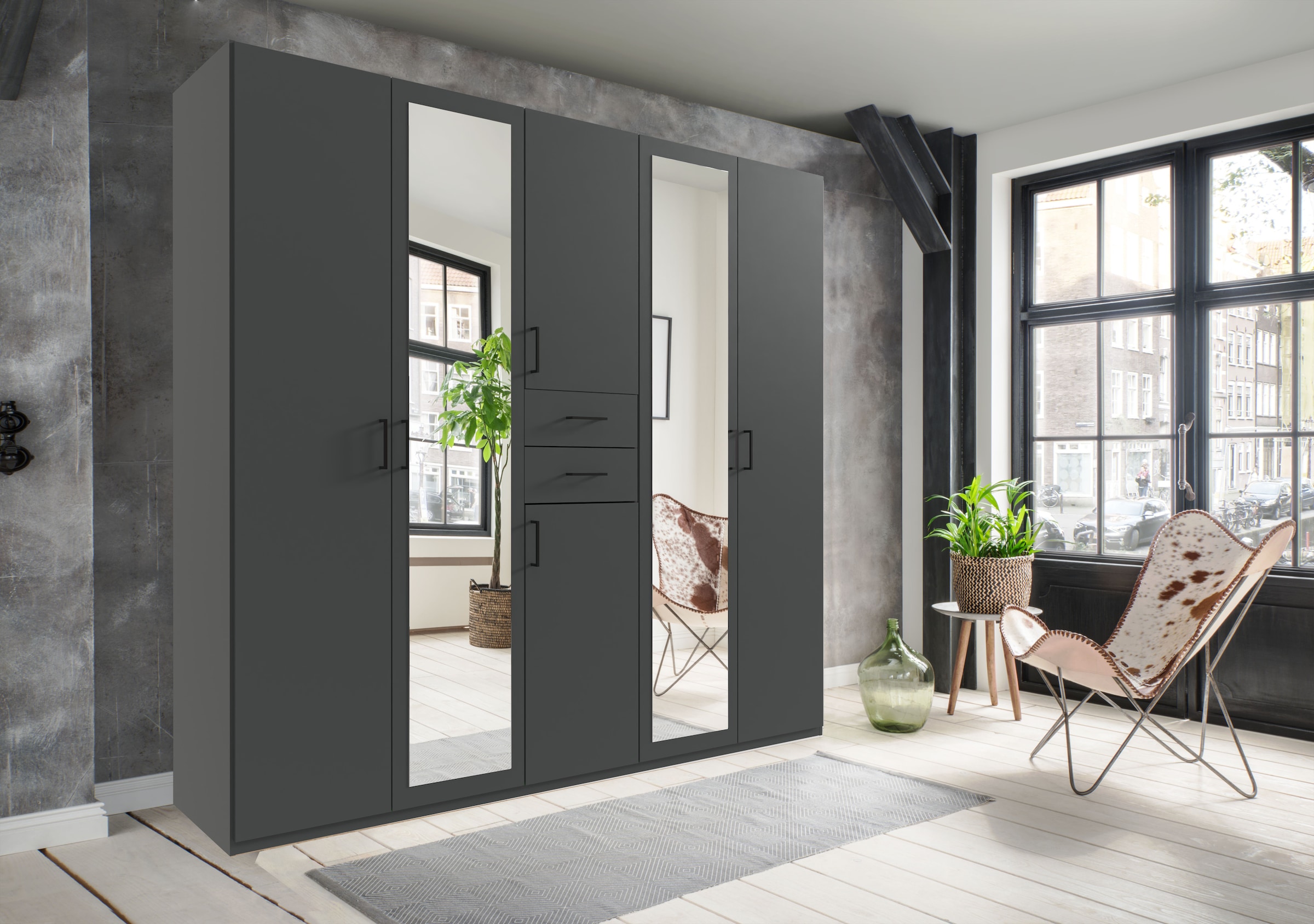 Wimex Kleiderschrank »Diver Drehtürenschrank mit Spiegel, 180, 225 o. 270cm breit«, Bestseller Schlafzimmerschrank wahlweise 3 Innenausstattungen