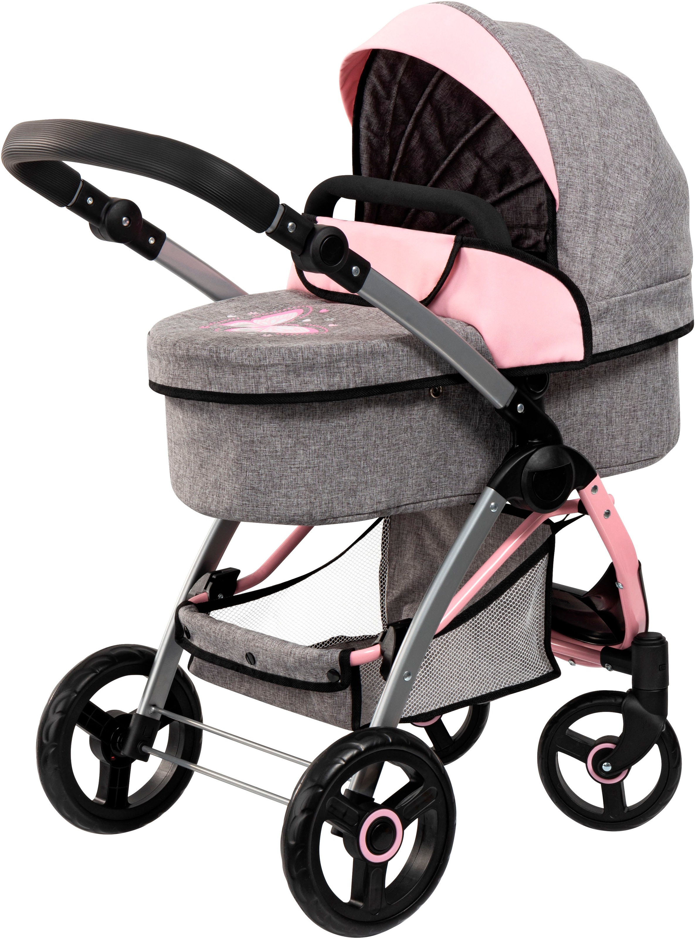 Bayer Kombi-Puppenwagen »City Max grau/rosa«, mit Wickeltasche