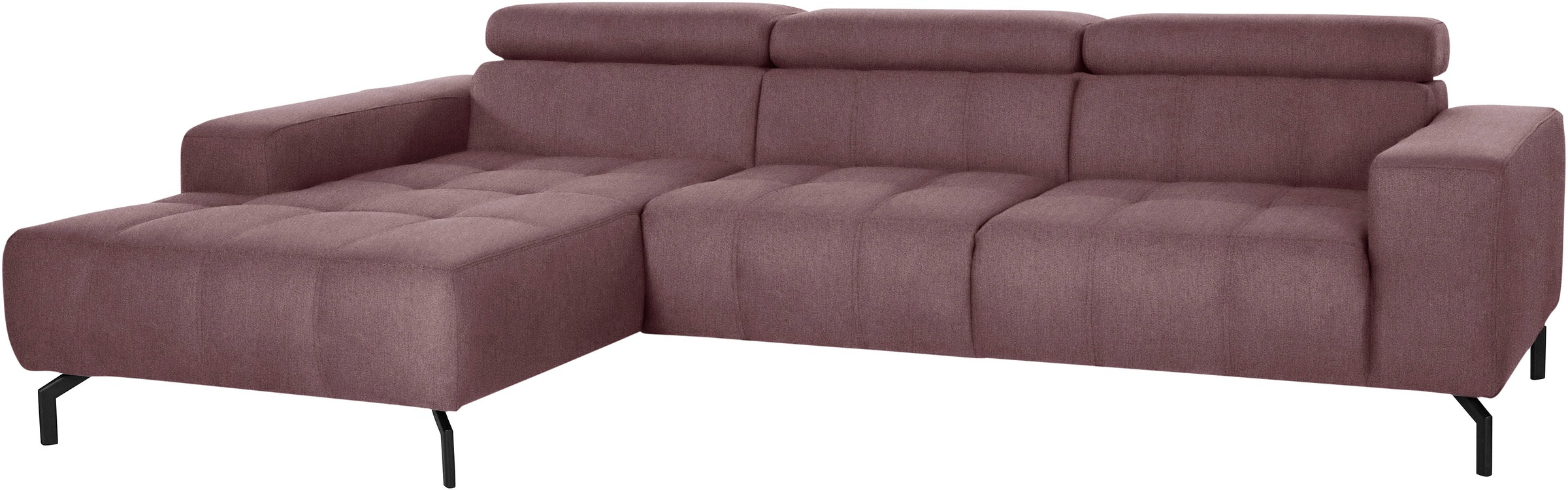 DOMO collection Ecksofa »Cunelli tolle Sitznähte als Designelement, fester Sitzkomfort, L-Form«, wahlweise mit 6-fach verstellbarer Kopfteilverstellung, bodenfrei