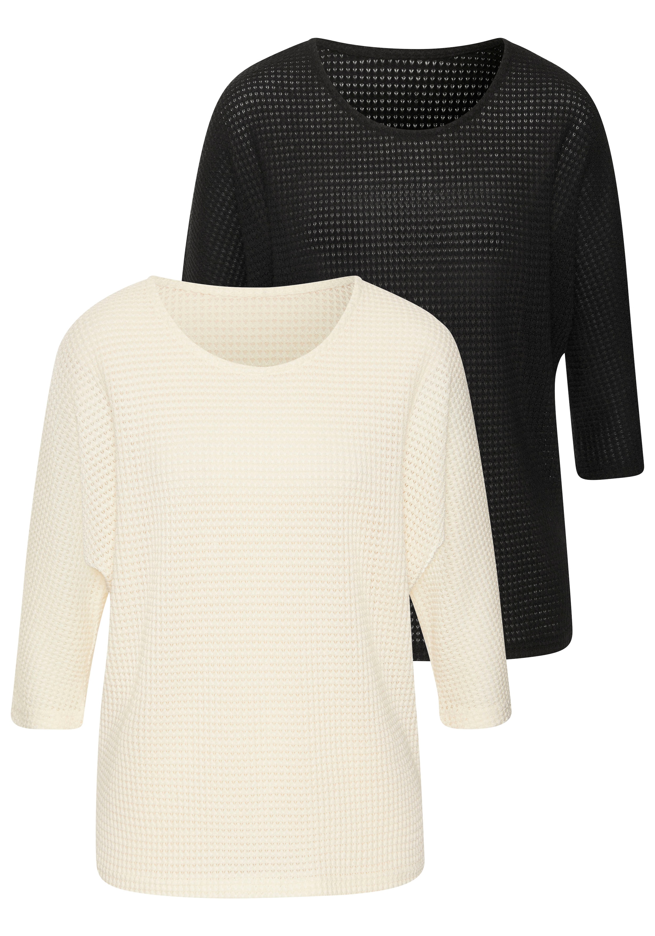 Vivance Langarmshirt »mit modischer Waffelstruktur« 2er-Pack,  aus bügelfreier Strickqualität