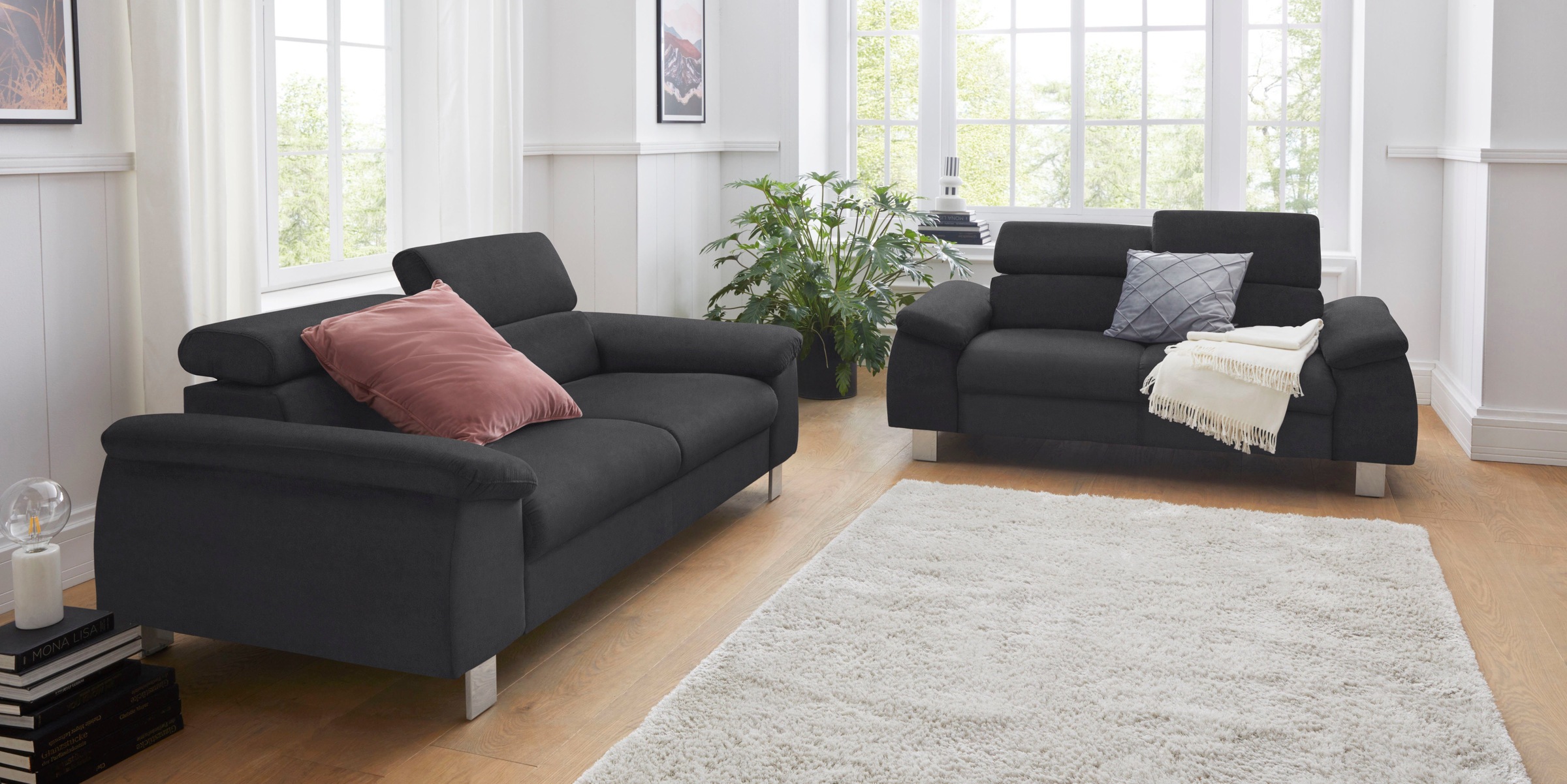 COTTA Polstergarnitur »Komaris«, (Set), Set bestehend aus: 2-Sitzer mit Kopfteilverstellung & Hocker