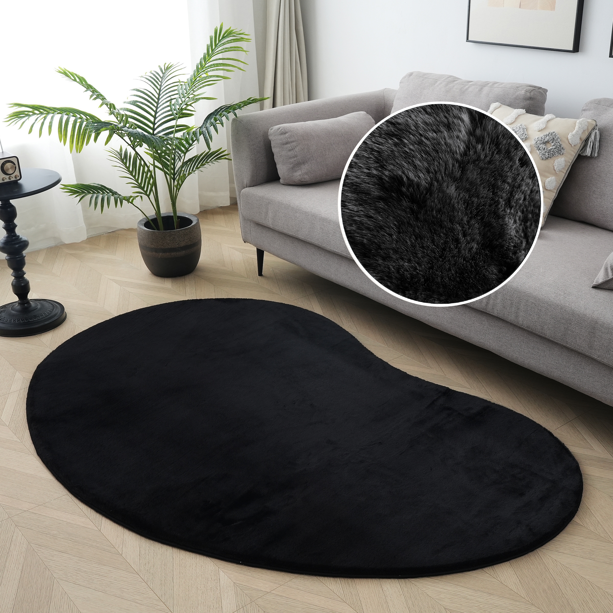 Fellteppich OTTO HOME "Balu Bean, Kaninchenfell" Gr. 75, schwarz, B:90cm H:20mm L:135cm