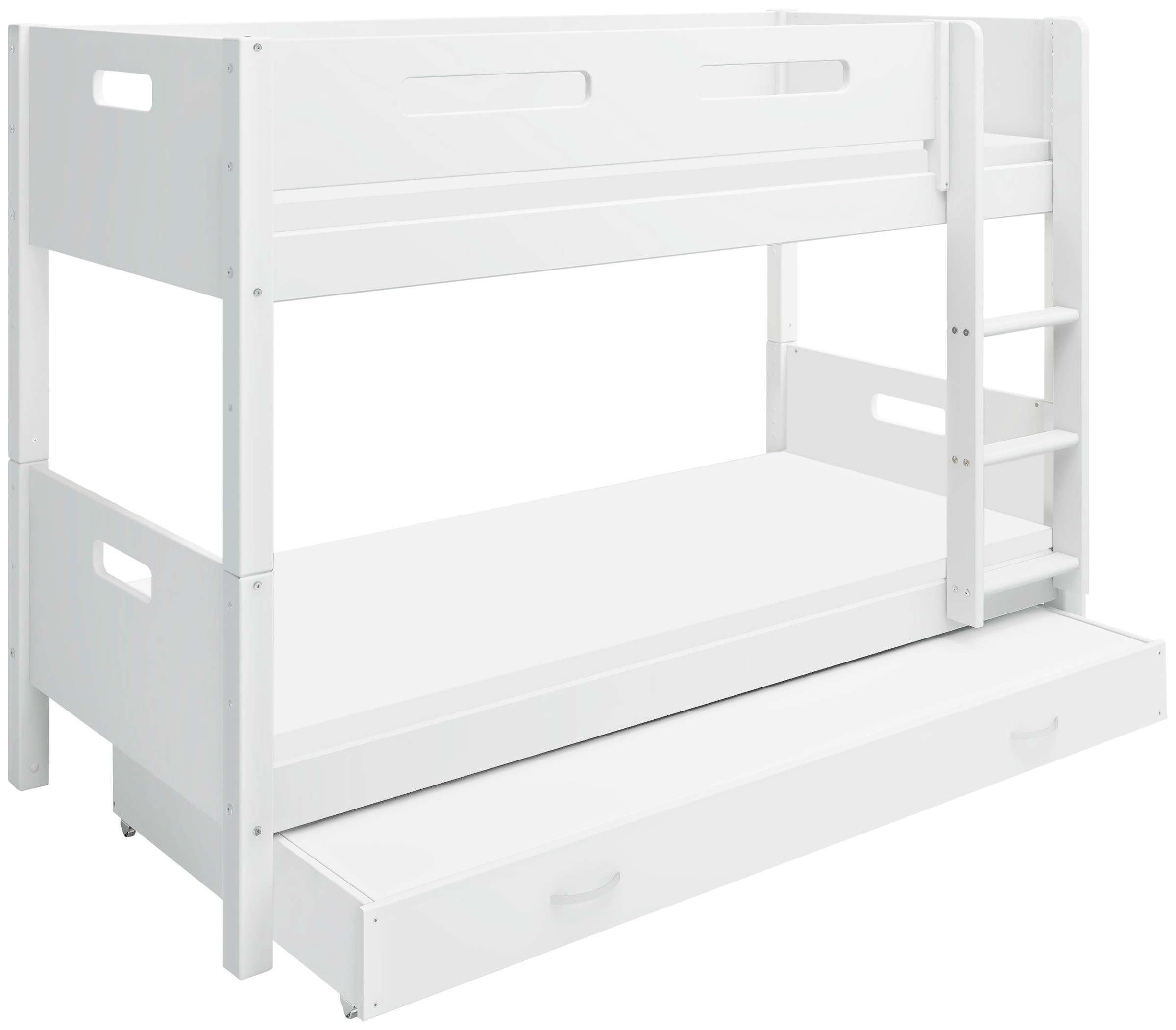 Etagenbett “ Nordic“, produziert by Flexa,Umbaubar in 2 Einzelbetten, incl Rollrost, weiß Breite Absturzsicherung vorne in MDF-ausziehbare Liegefläche ohne Matratze