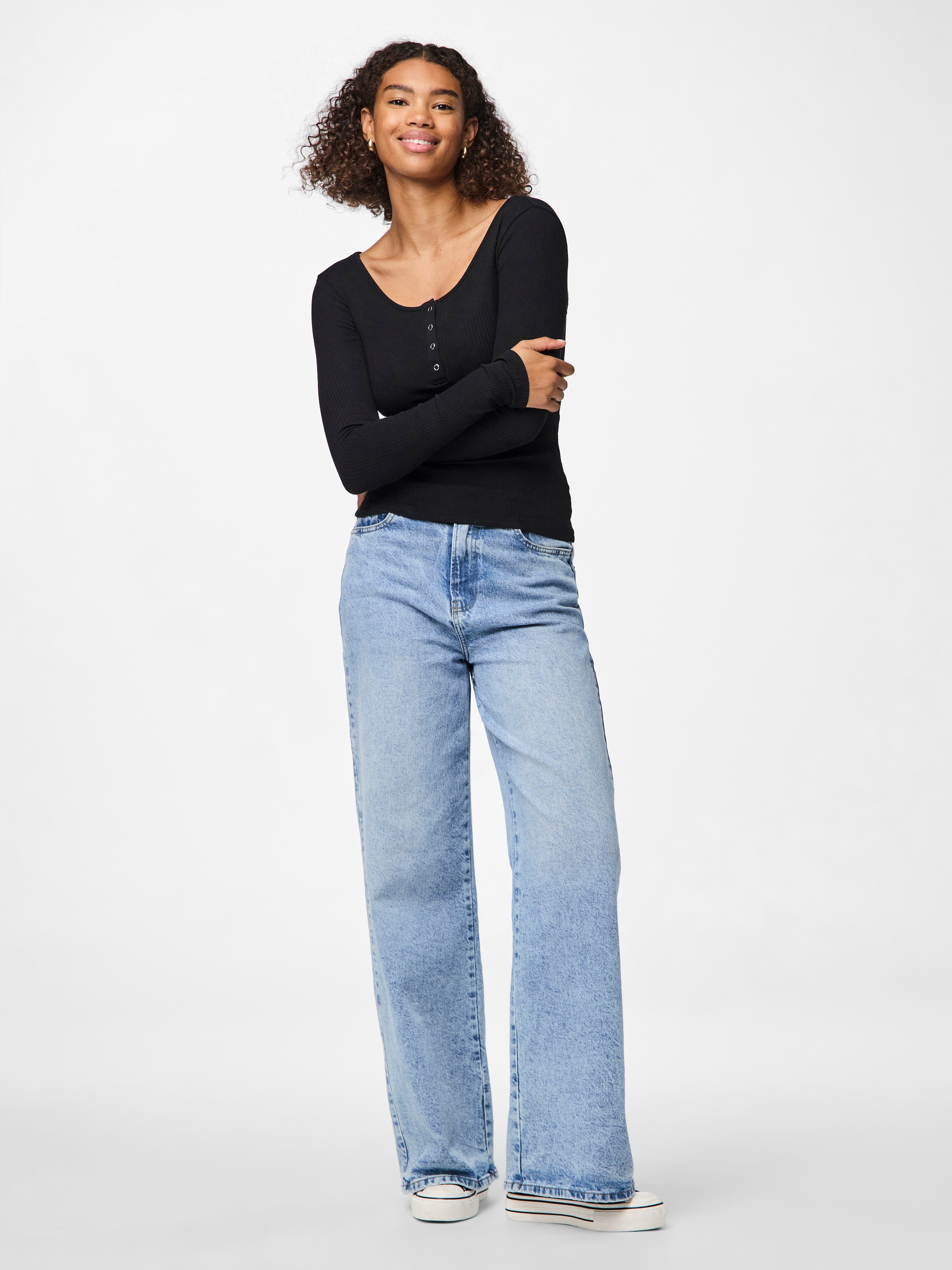 pieces Langarmshirt »PCKITTE LS TOP NOOS BC« Baumwollmischung, slim fit