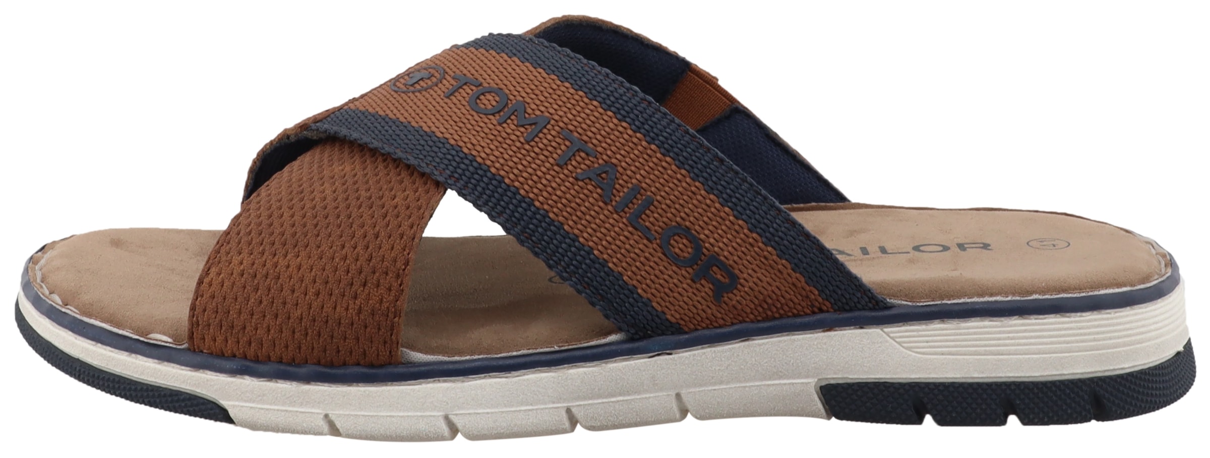 TOM TAILOR Pantolette, Sommerschuh, Schlupfschuh, Bequemschuh mit plakativem Logoschriftzug