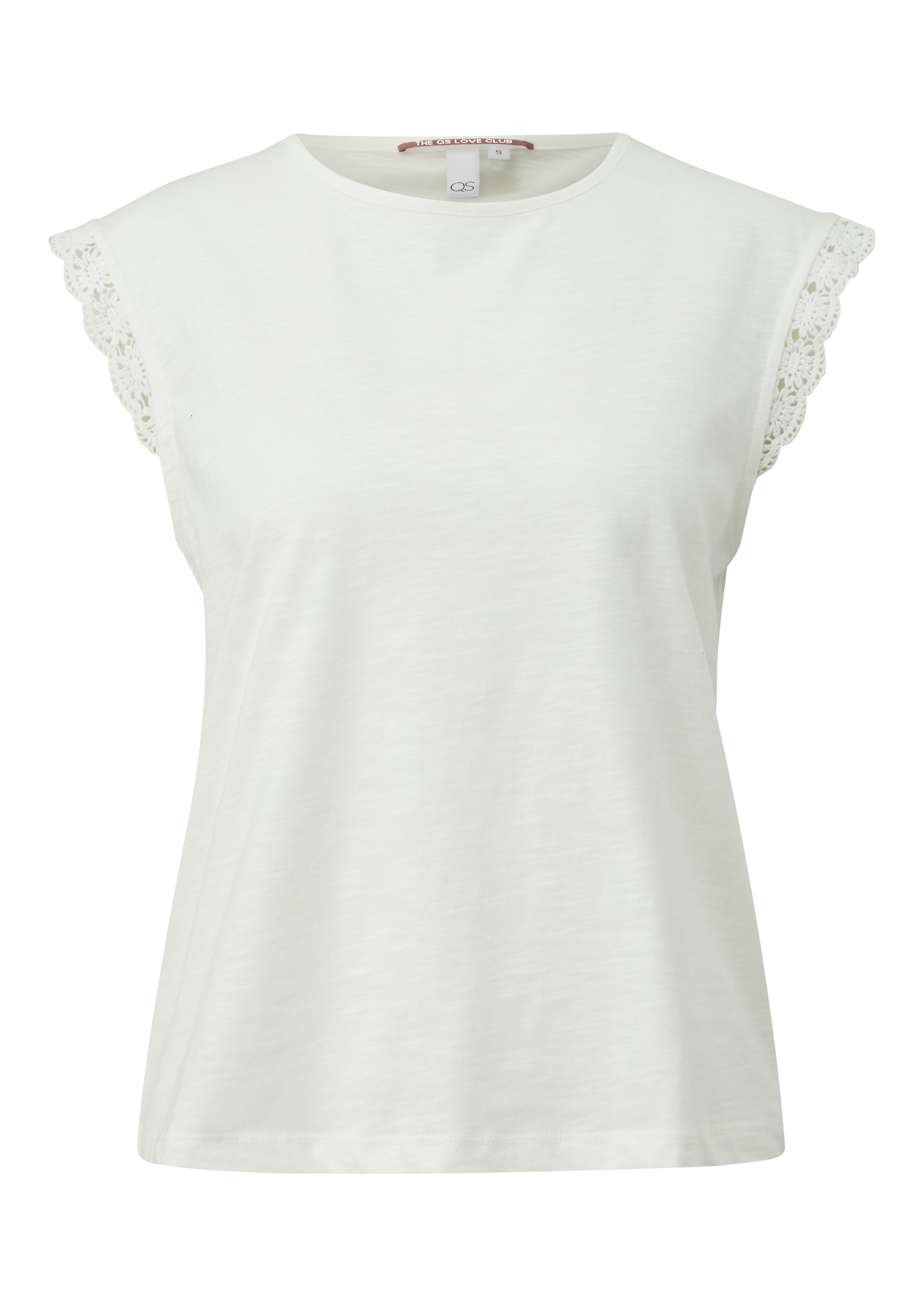 QS Rundhalsshirt mit Häkel-Details an der Schulter