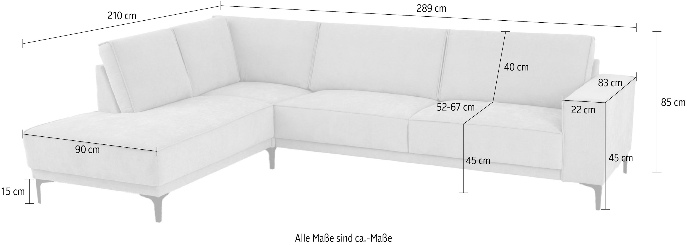 Places of Style Ecksofa »Polsterecke Oland, Struktur, Flachgewebe, Luxus-Microfaser, Boucle«, L-Form, 289 cm, Wellenunterfederung, Skandi-Design, Metallfüße