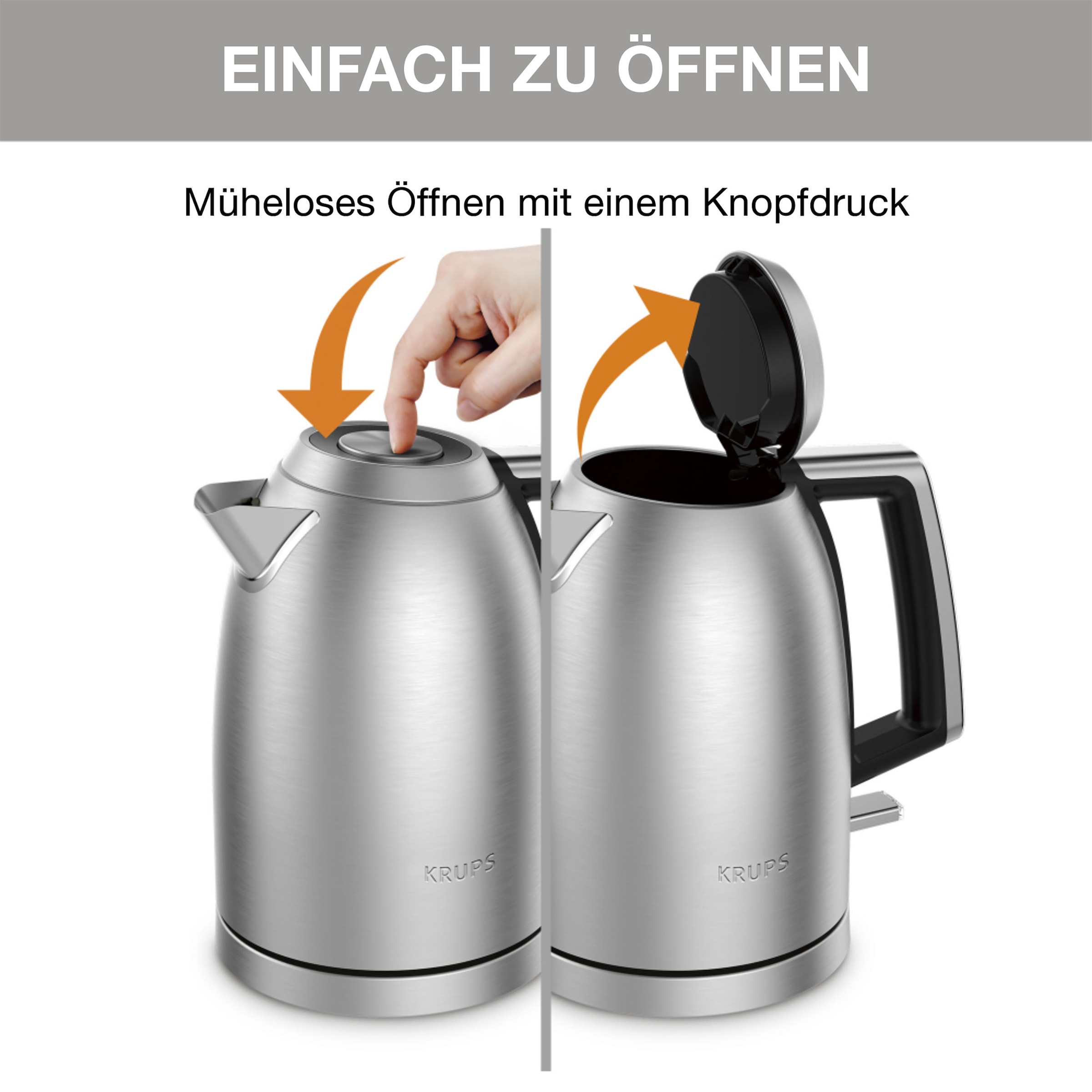 Krups Wasserkocher »BW552D Excellence«, 1,7 l, 2400 W, Auto Shut-Off, 360° drehbarer Sockel, Wasserstand am Griff