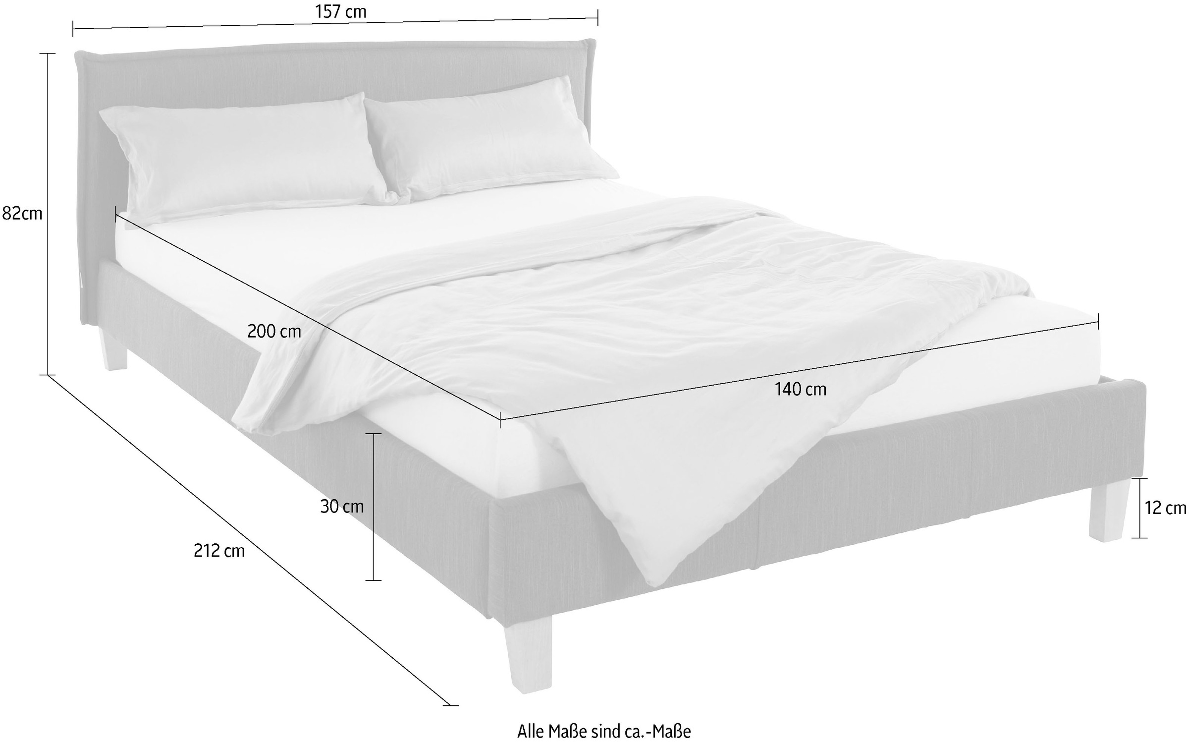 OTTO products Polsterbett »Heddi«, in 5 Breiten: von 90cm-200cm, Biese am Kopfteil, Strukturstoff