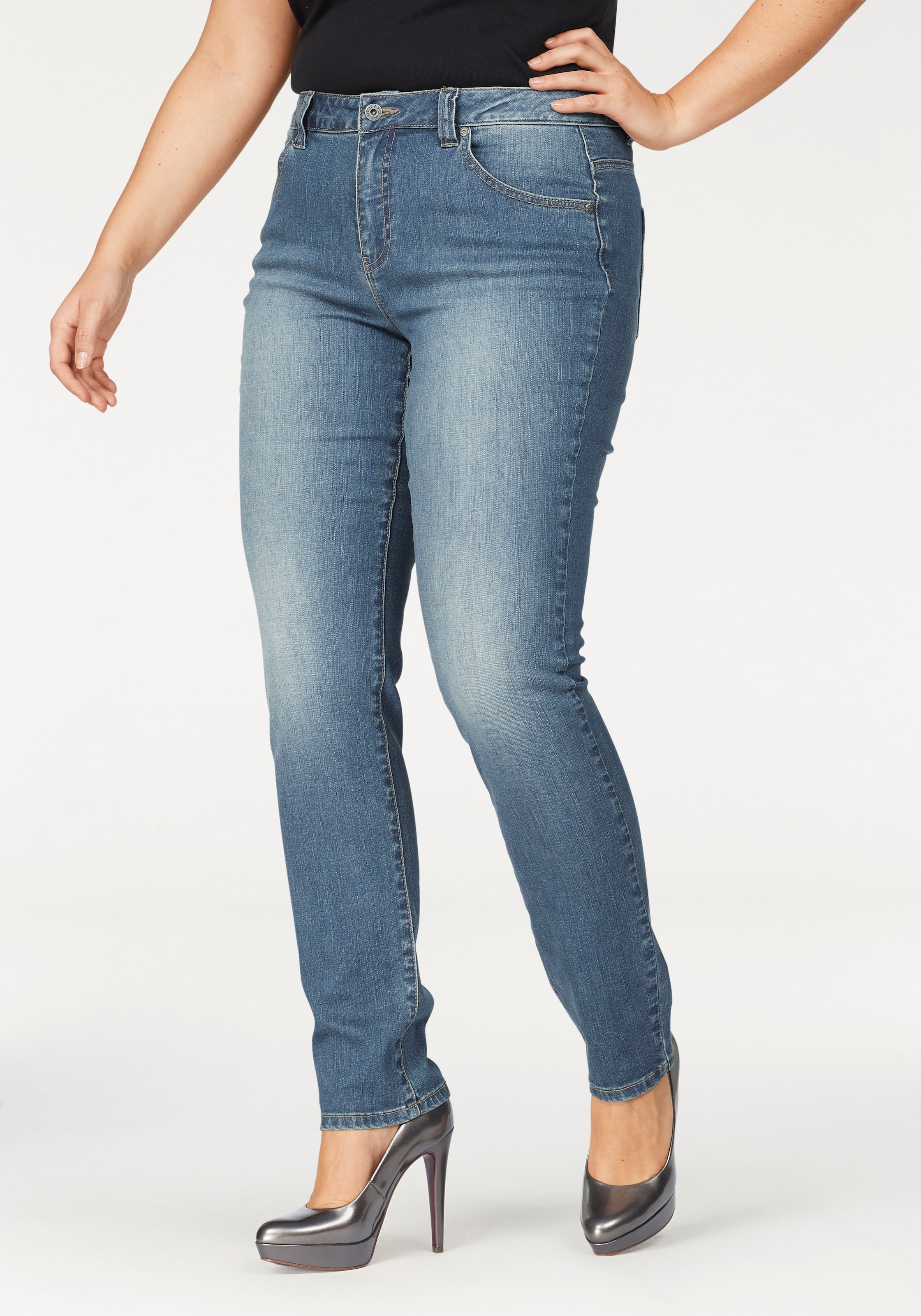 Arizona Slim-fit-Jeans »Curve-Collection«, hohe Leibhöhe, Five-Pocket-Design, Zip-Fly