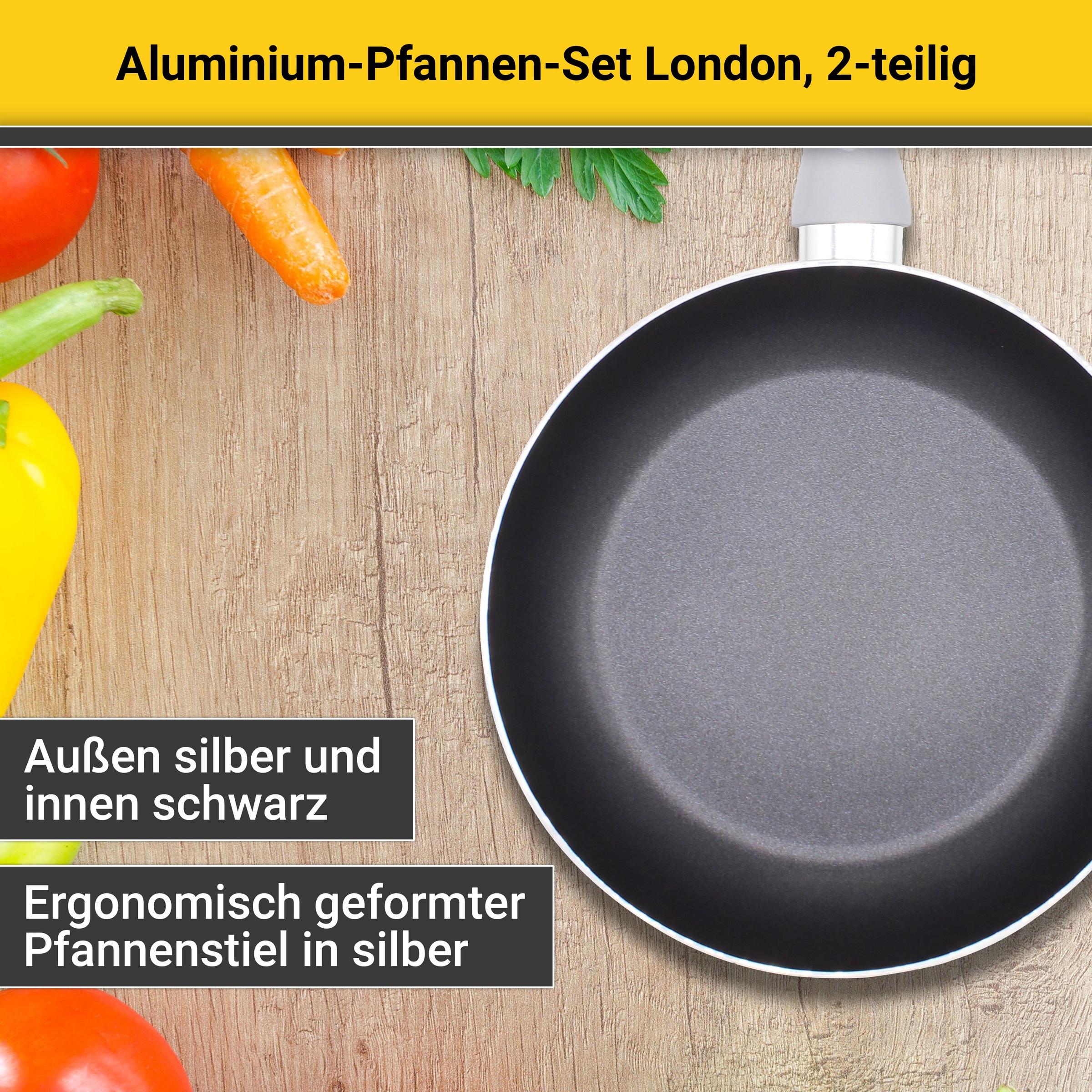 Krüger Pfannen-Set »London«, Aluminium, (Set, 2 tlg.), Ø 24/28 cm, Induktion