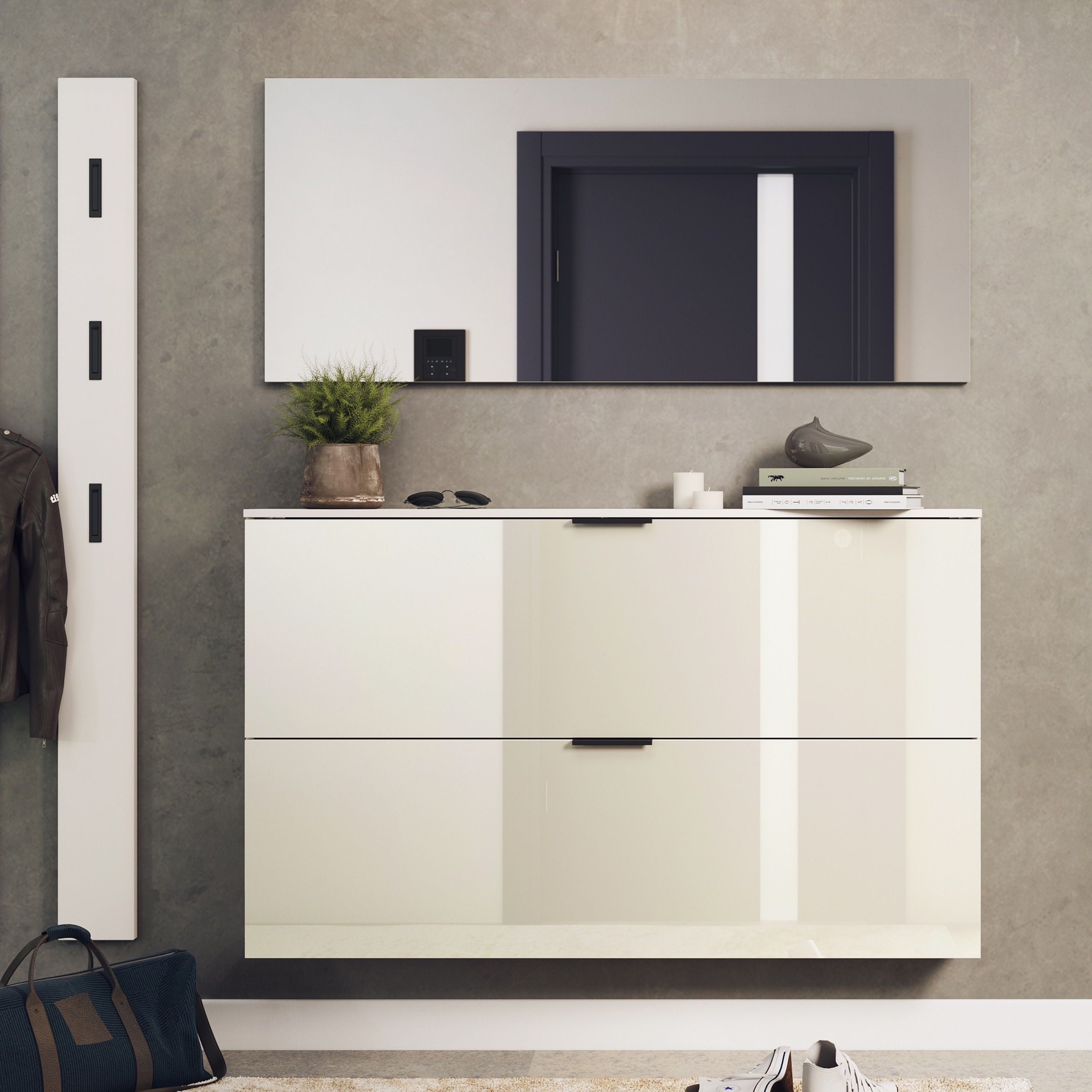 GERMANIA Garderoben-Set »Valega«, (3 St.), inkl. Schuhschrank mit Glasfronten, Spiegel und Garderobenpaneel