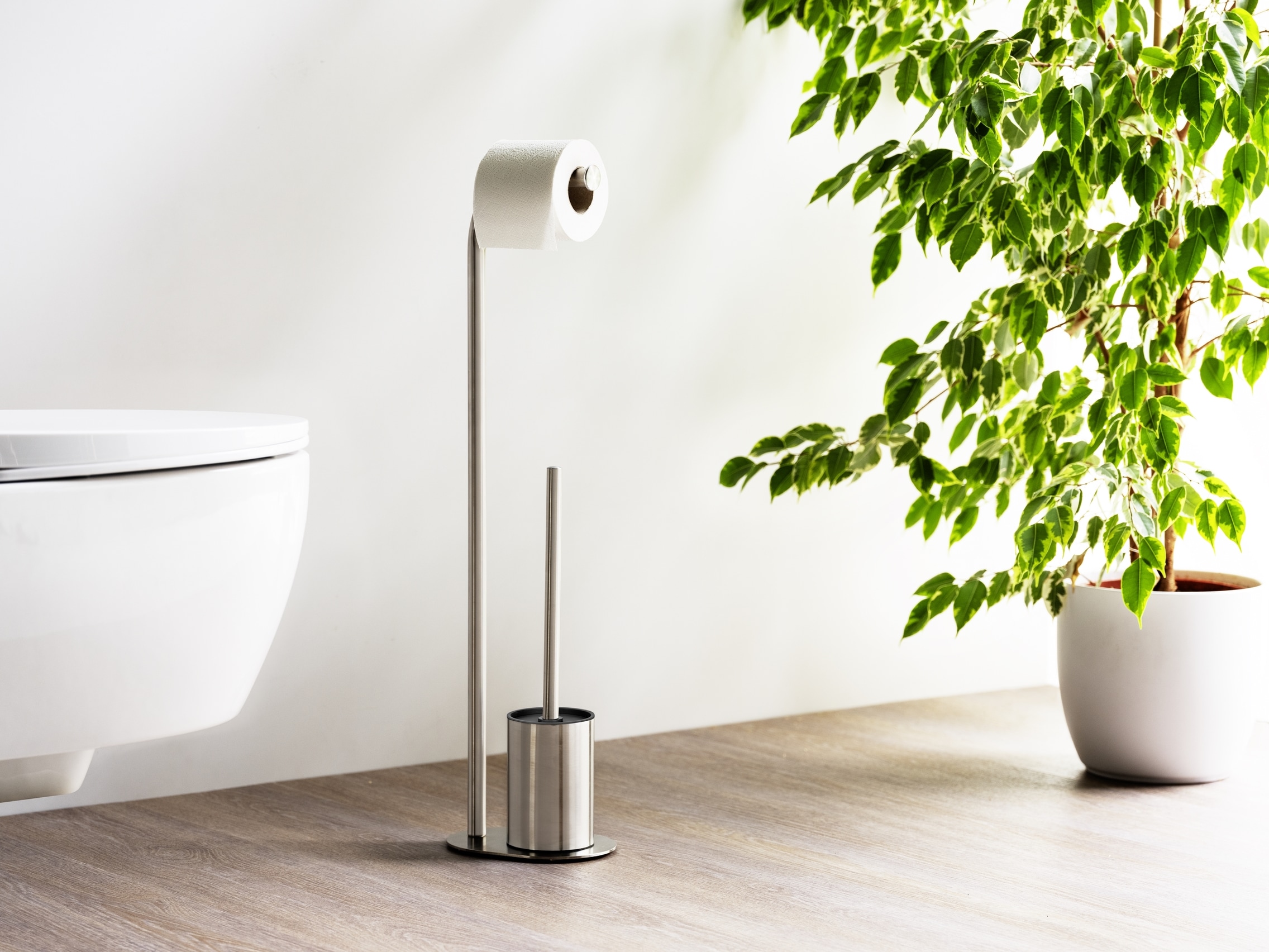 WENKO WC-Garnitur »Levante« aus Edelstahl freistehender Toilettenpapierhalter mit WC-Bürste, Edelstahl rostfrei