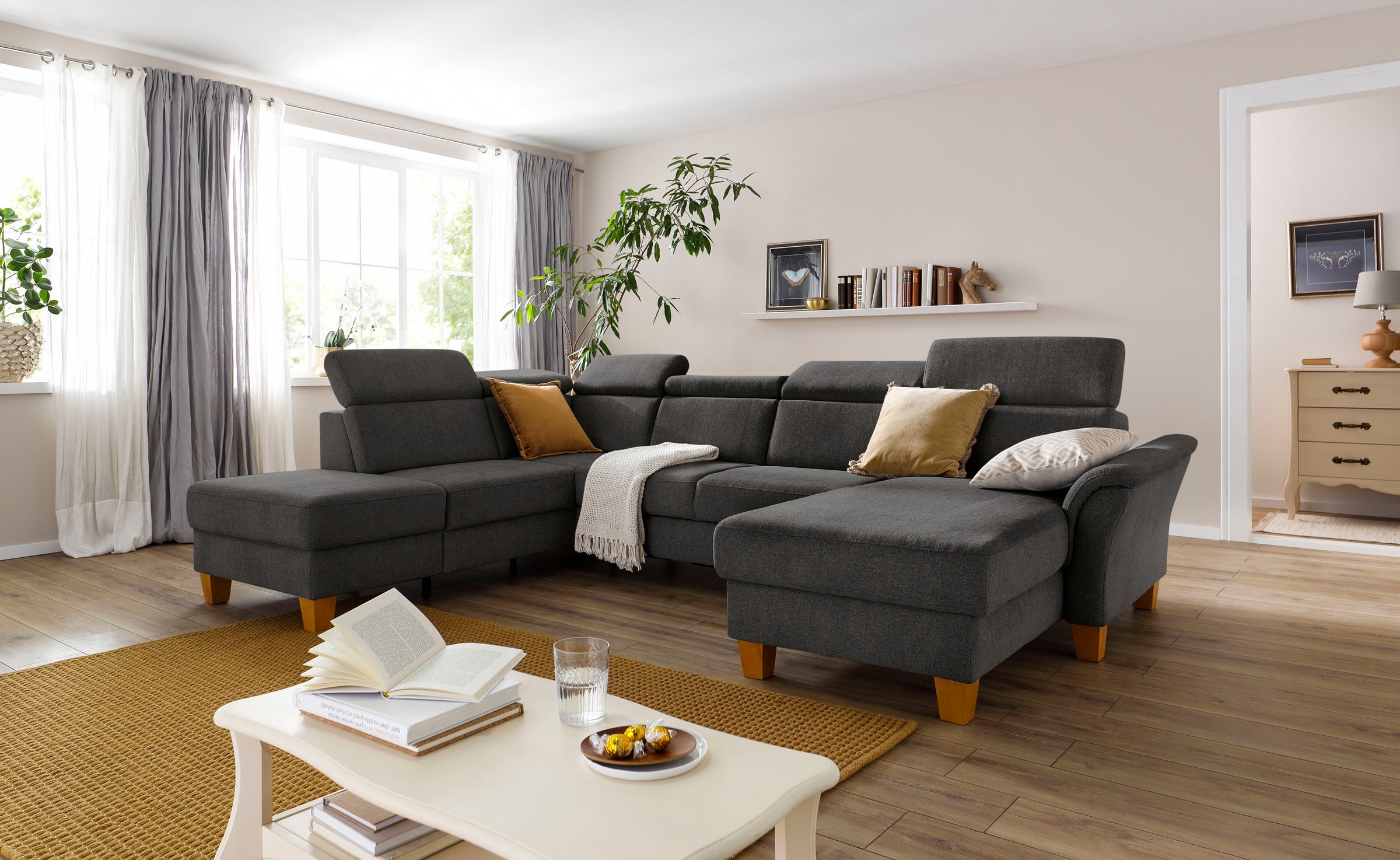 Home affaire Wohnlandschaft »Conville U-Form«, Kopfteilverstellung wahlweise mit Bettfunktion und Bettkasten