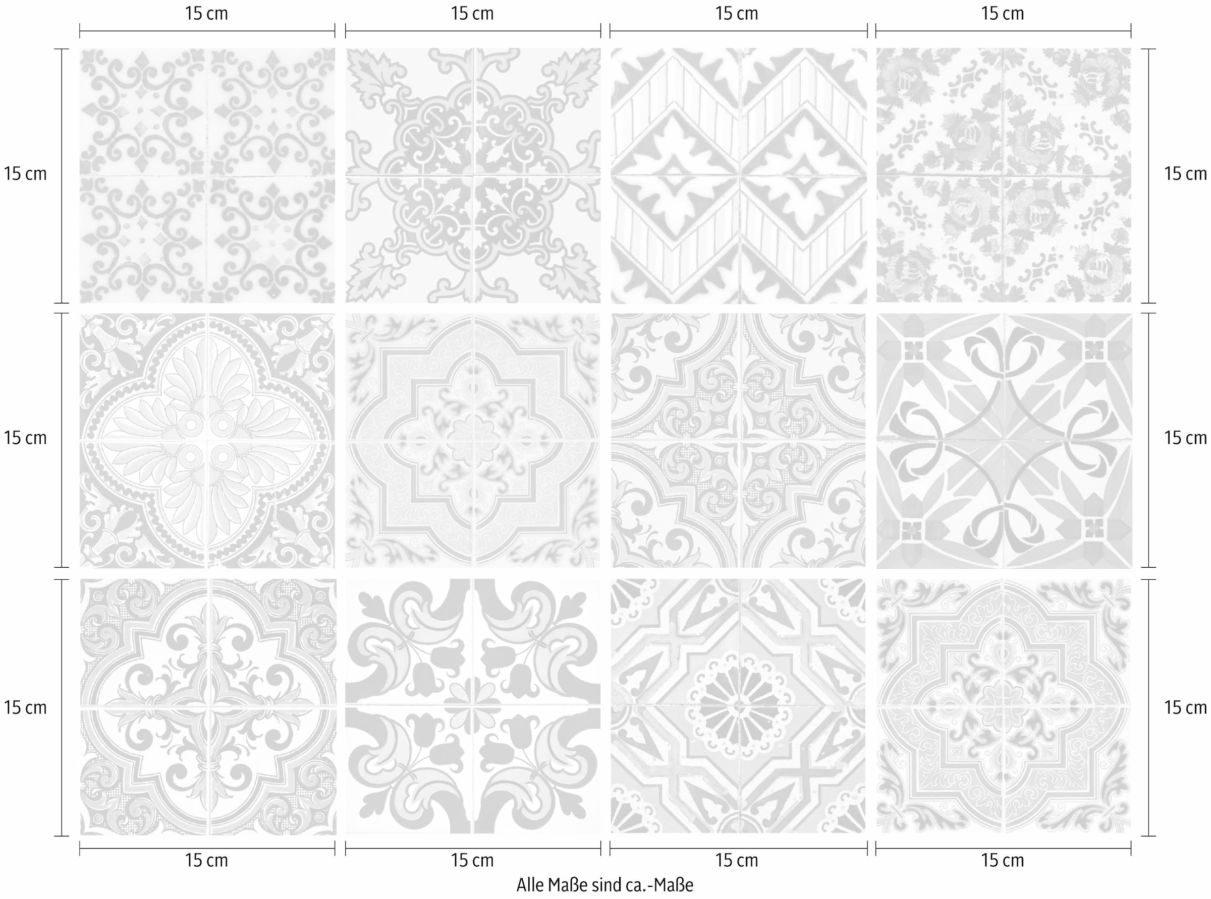 Home affaire Fliesenaufkleber »Ornamente«, (12 St.), Stickerfliesen, selbstklebend, Sticker, 12er Set