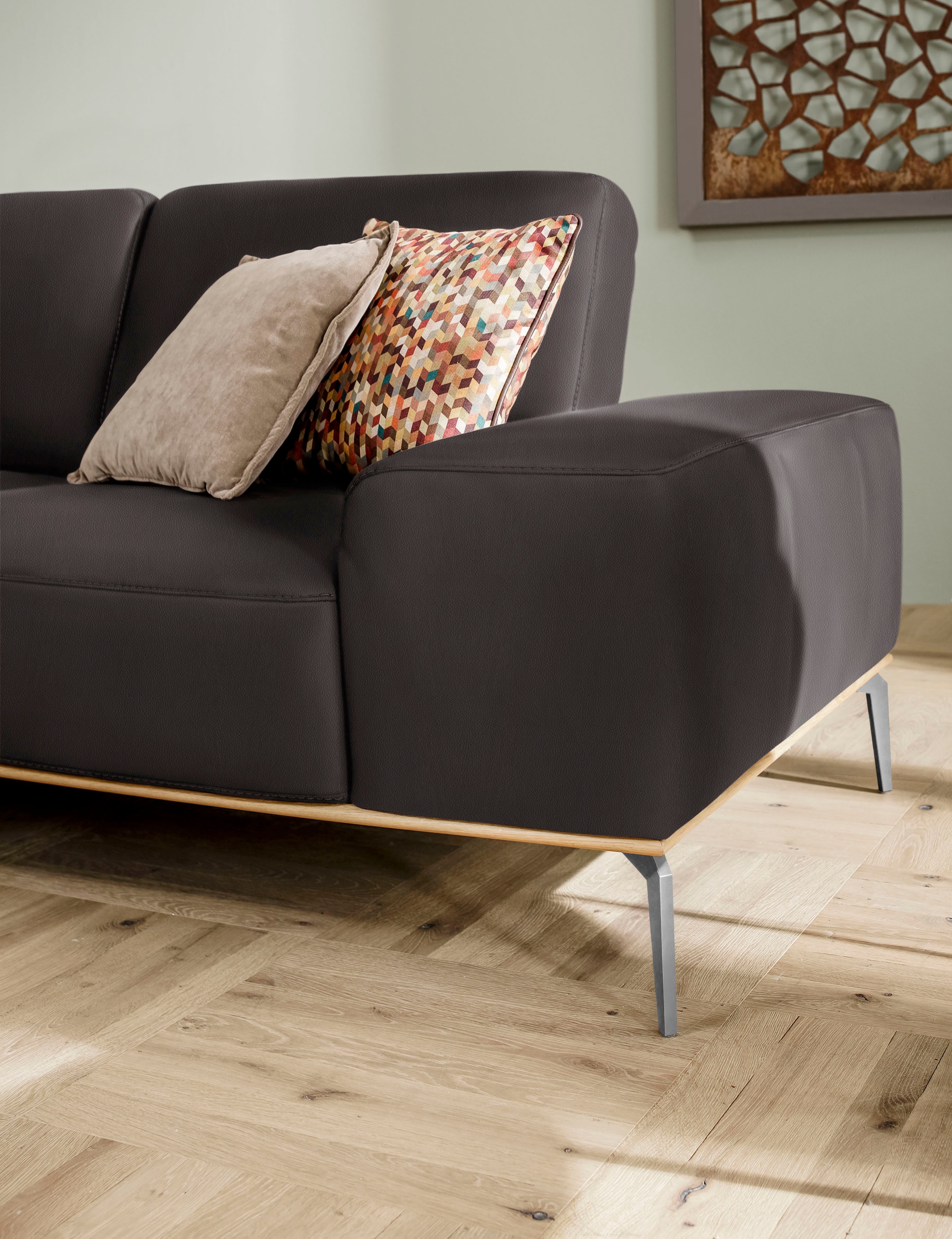 W.SCHILLIG Ecksofa »run, Designsofa, bequem, L-Form«, mit elegantem Holzsockel, Füße in Chrom glänzend, Breite 299 cm