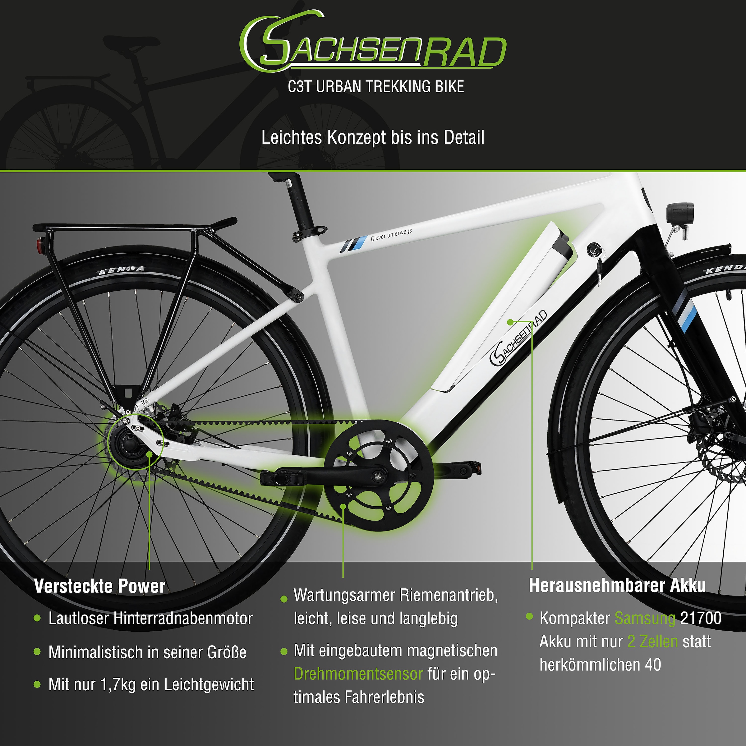 SachsenRad E-Bike »C3T«, 1 Gang, Shimano, keine, Heckmotor 250 W