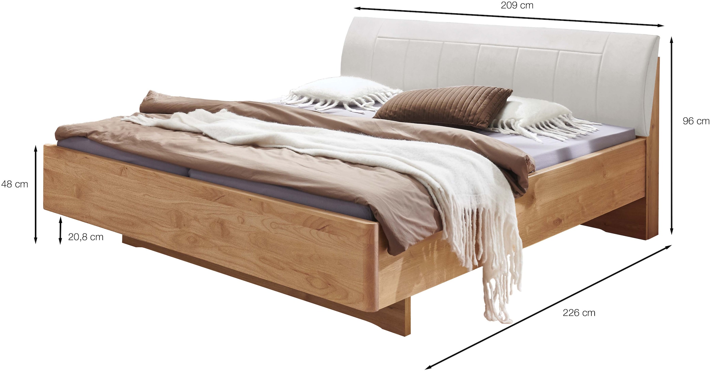 WIEMANN Holzbett »Cardiff, Bettgestell, Bettrahmen, teilmassiv, mit Polsterkopfteil«, (Belastbarkeit 110/220 Kg, 4-fache höhenverstellbar, MADE IN GERMANY), Fußteil aus Massivholz, verschiedene Größen