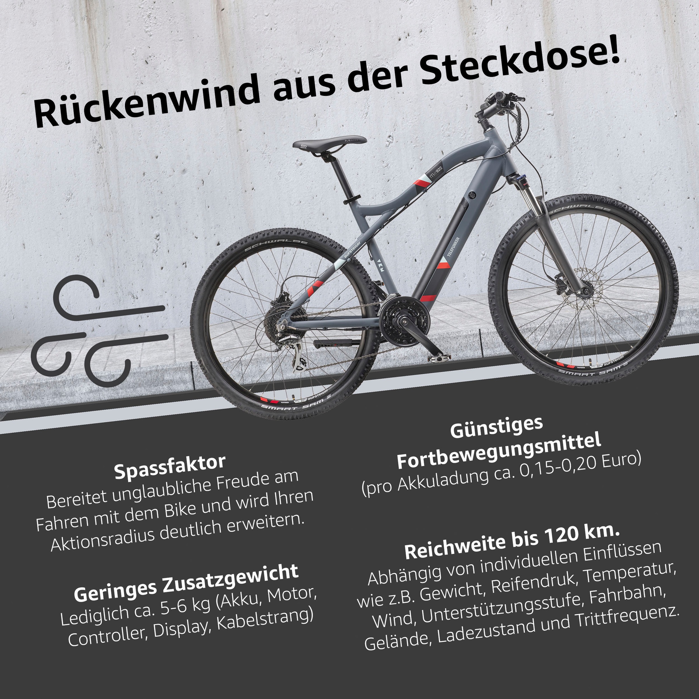 Telefunken E-Bike »Aufsteiger M922«, 24 Gang, Shimano, Acera, Heckmotor 250 W, Pedelec, Elektrofahrrad für Damen u. Herren, MTB