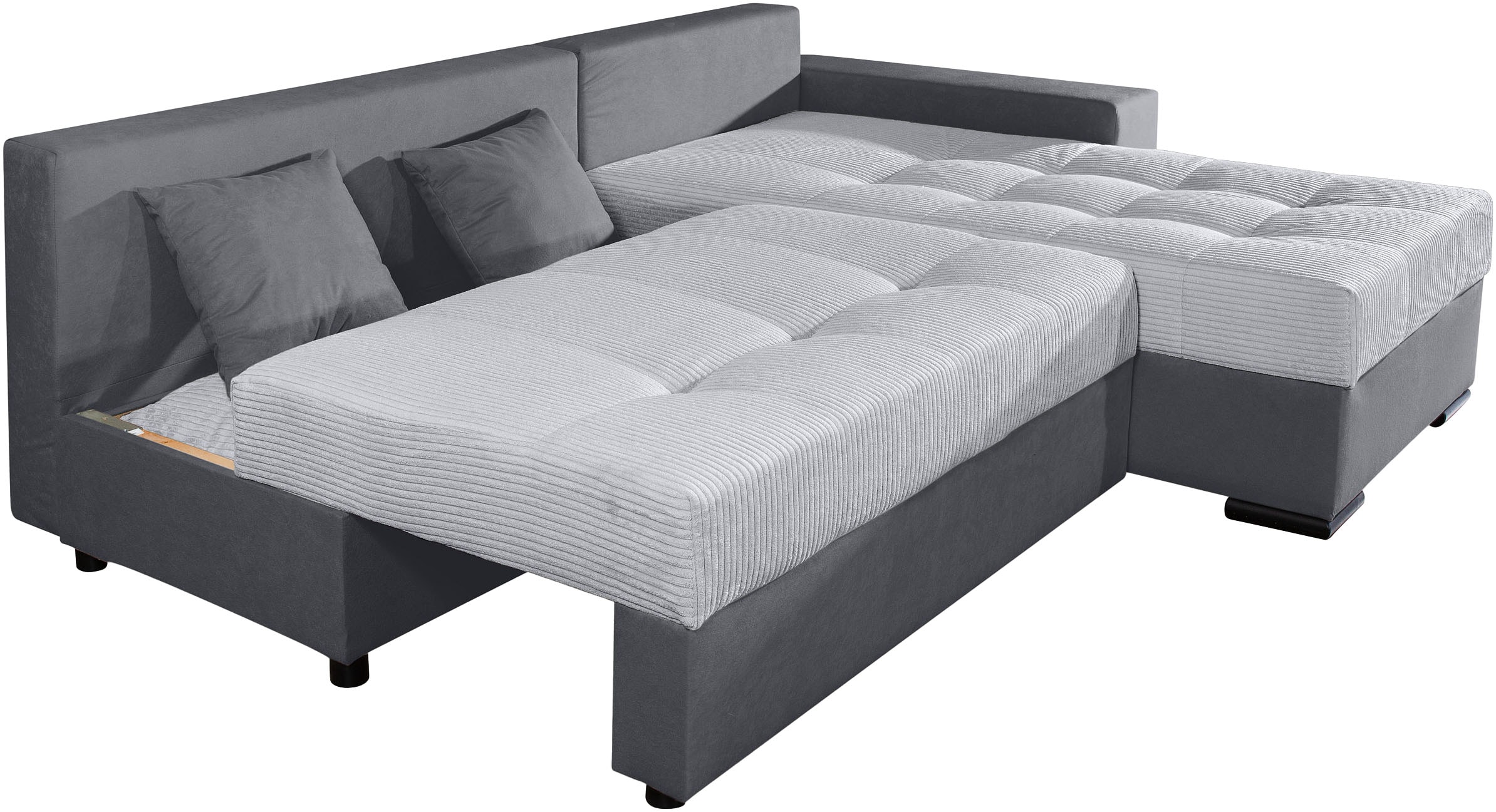 COLLECTION AB Ecksofa »Josy L-Form, B: 214 cm in Cord, Cord-Mix« mit Bettfunktion, Bettkasten & 2 Zierkissen, Federkern