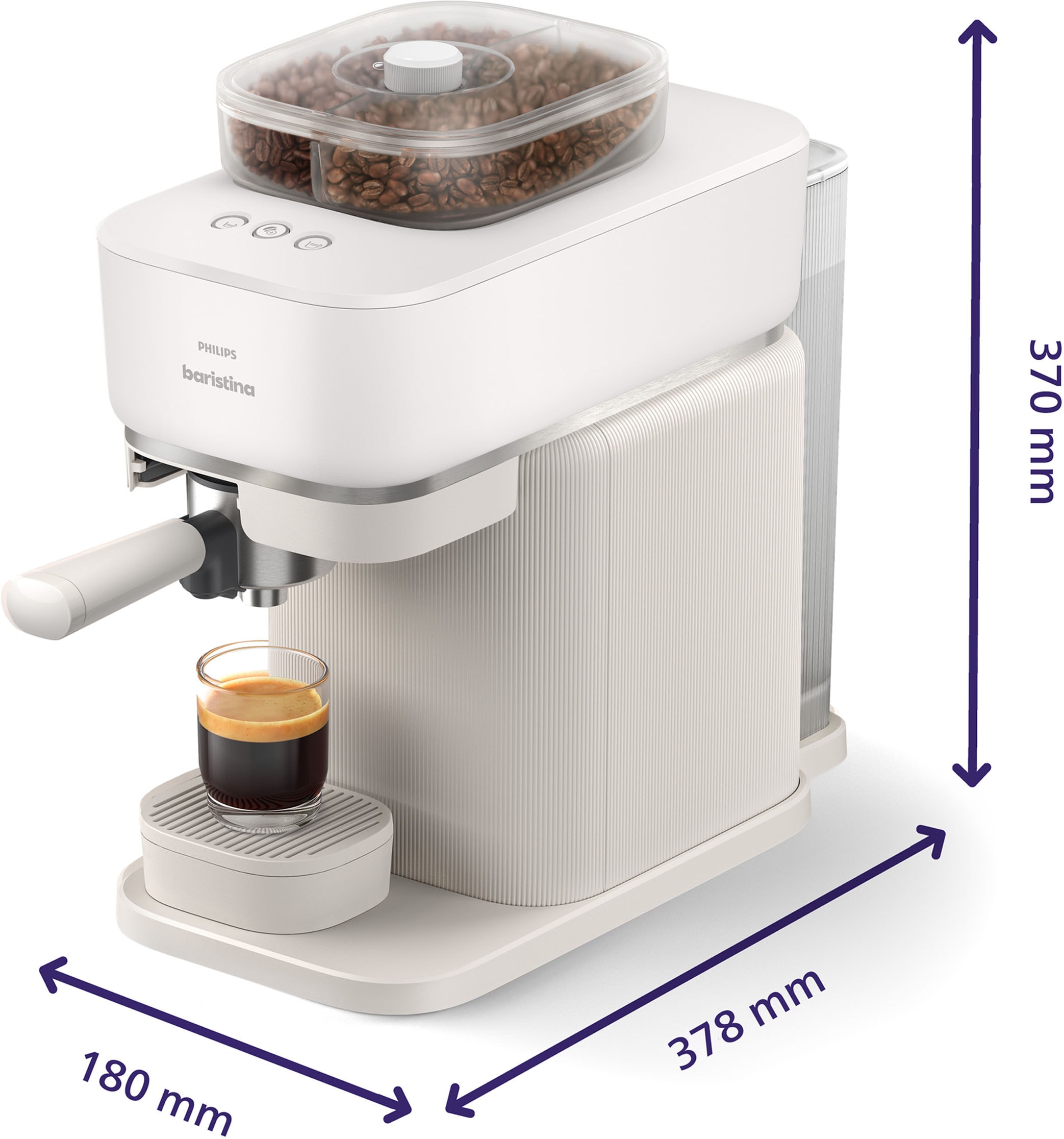 PHILIPS baristina Espressomaschine »mit Bean swap BAR320/00 mit Mahlwerk für ganze Bohnen« Doppelter Bohnenbehälter, 16 bar Pumpendruck, Naturweiß​