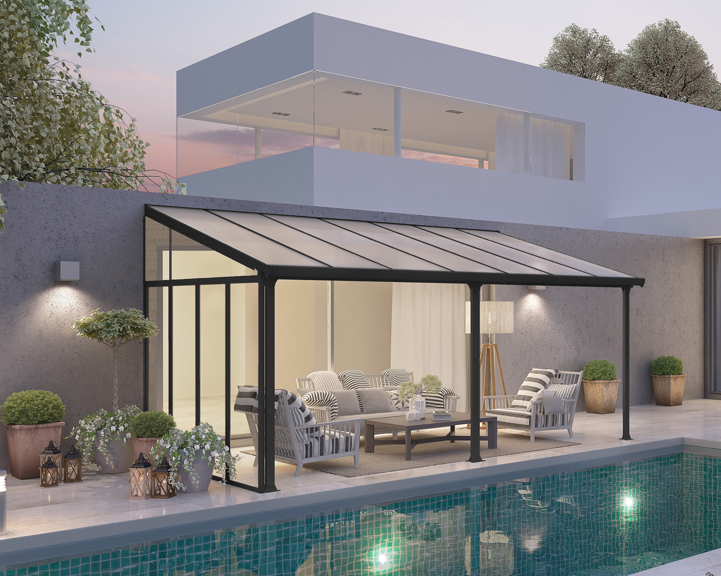 Palram - Canopia Terrassendach-Seitenwand »Side Wall« Alu Anthrazit Paneel Klar, BxH: 257x260/305 cm