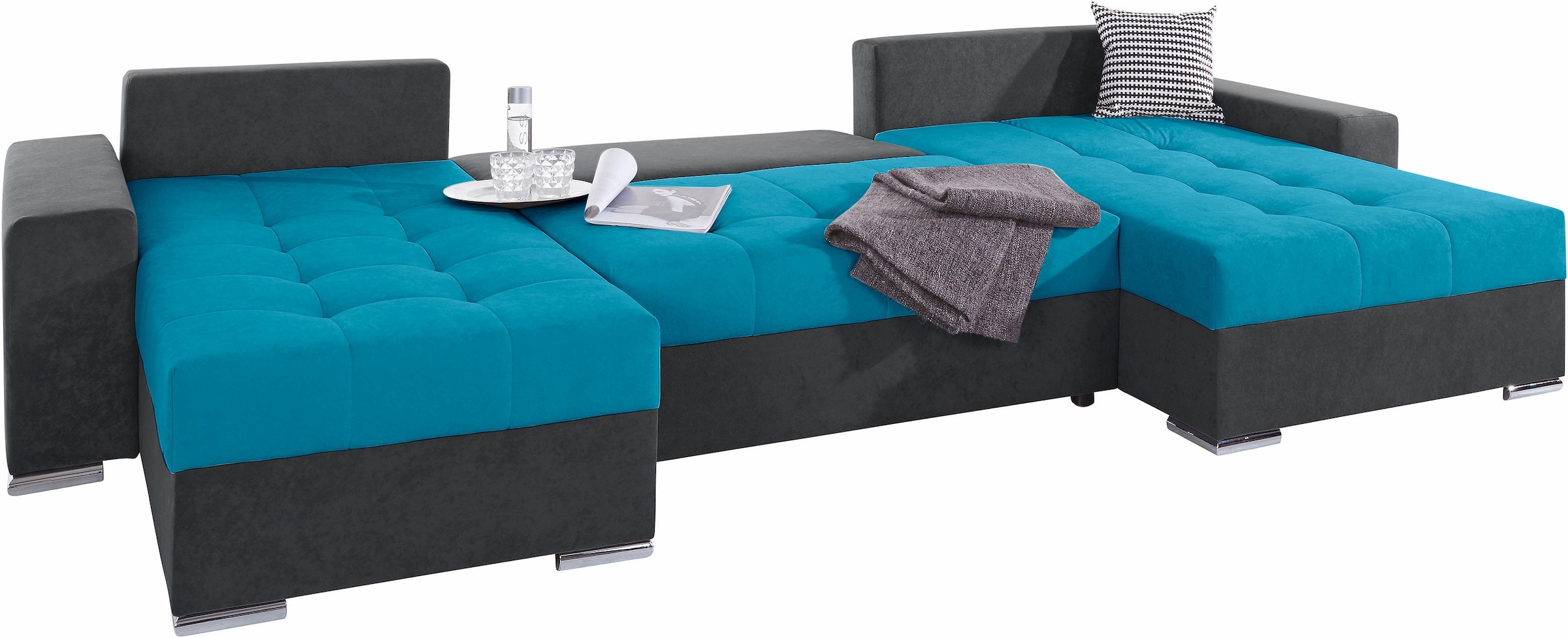 COLLECTION AB Wohnlandschaft »XXL-Josy U-Form, Breite 333 cm, mit 2 Recamieren 77 & 97 cm«, inkl. Bettfunktion, Bettkasten, mit 5 gleich großen Rückenkissen