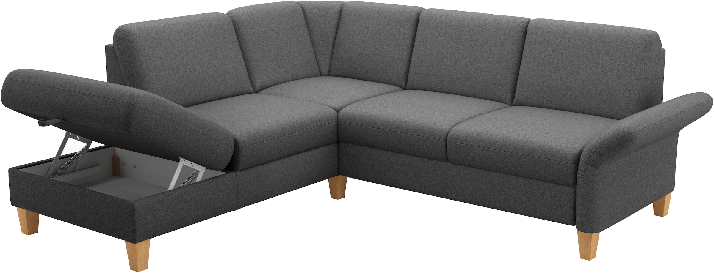 Home affaire Ecksofa »Rochelle«, wahlweise mit Armlverstellung, Klappbett mit Rollen & Bettkasten