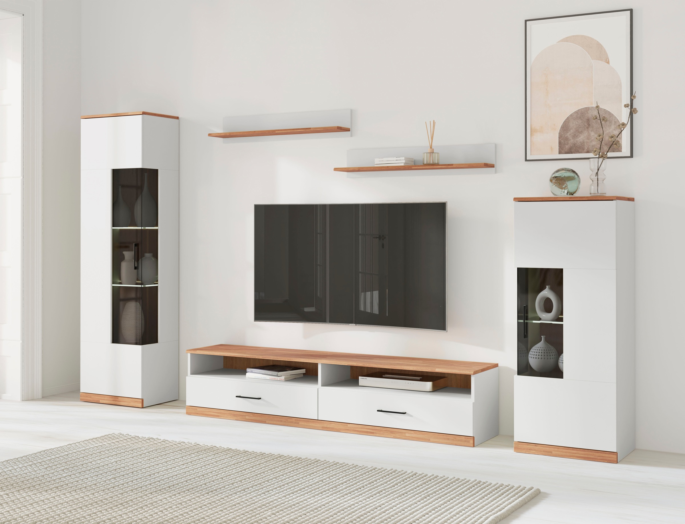 Wohnwand OTTO HOME "Ribe Wohnwand Set-5 St.", weiß, eiche, B:240cm H:180cm T:35cm