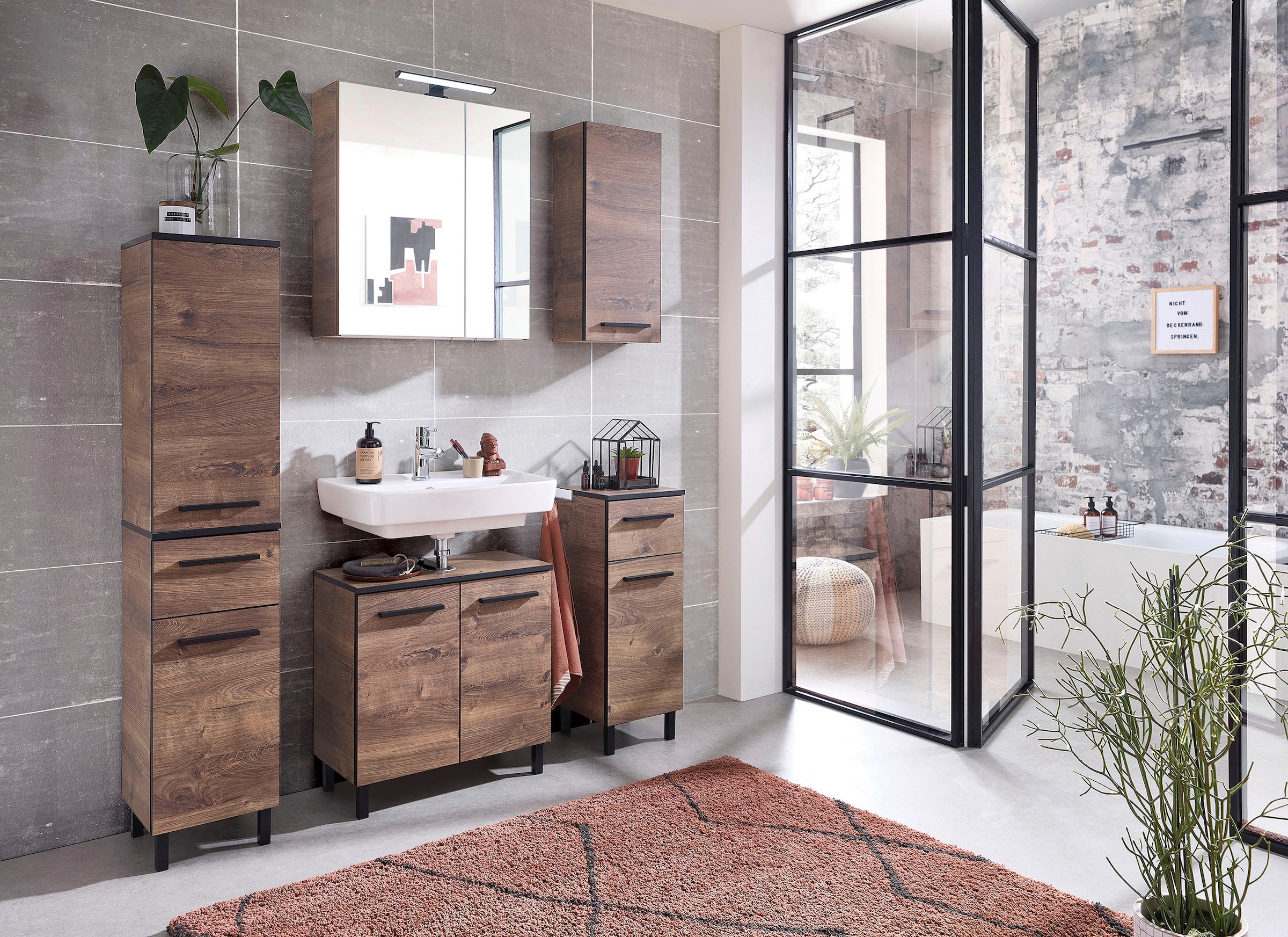 Saphir Badmöbel-Set »Quickset 374 5-teilig, Waschbeckenunterschrank mit LED-Spiegelschrank«, (7 St.), Midischrank, Unterschrank, Hängeschank, inkl. Türdämpfer, 7 Türen