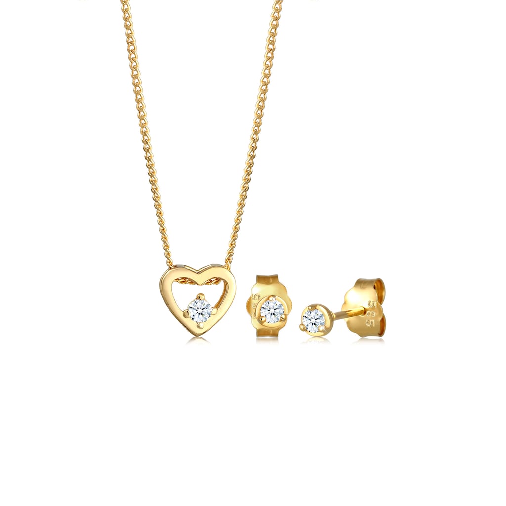 Elli DIAMONDS Schmuckset »Herz Liebe Solitär Diamant (0.09ct.) 585 Gelbgold«