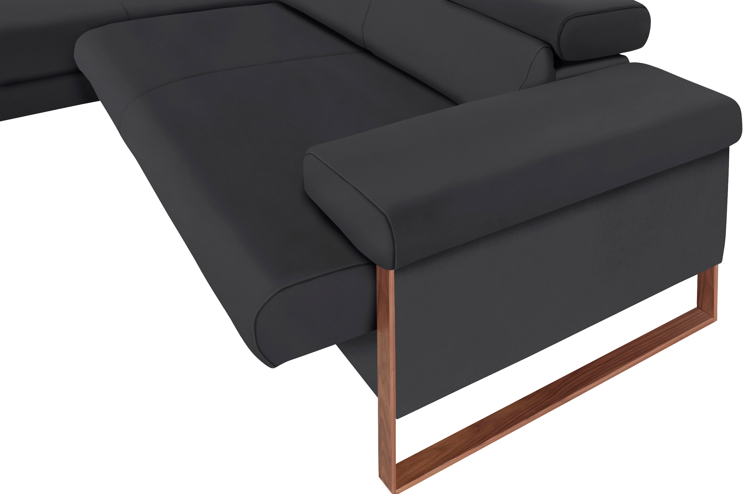 W.SCHILLIG Ecksofa »finn, Designsofa mit tollem Sitzkomfort, bequem, L-Form«, German Design Award 2016, Fußgestell Nussbaum natur, Breite 281 cm