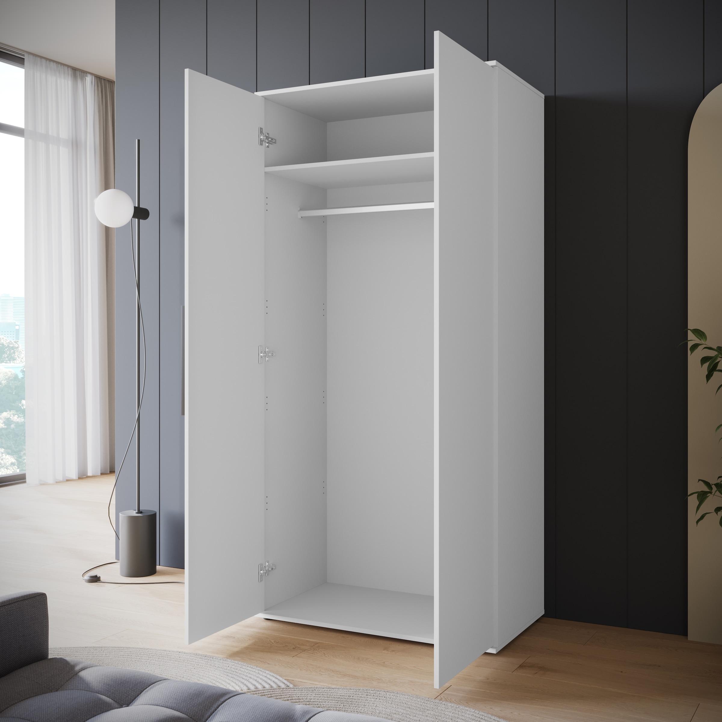 INOSIGN Kleiderschrank »LAGOS Wäscheschrank, Garderobe, schwarze Griffe, Made in Europe«, Moderner Drehtürenschrank, FSC-zertifiziert, Schlafzimmerschrank