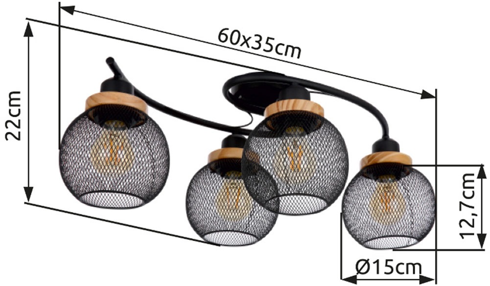 GLOBO LIGHTING Deckenleuchte »PABLO« E27 1 Stk. Deckenlampe Metall schwarz Metallgeflecht Holz Küche Wohnzimmer
