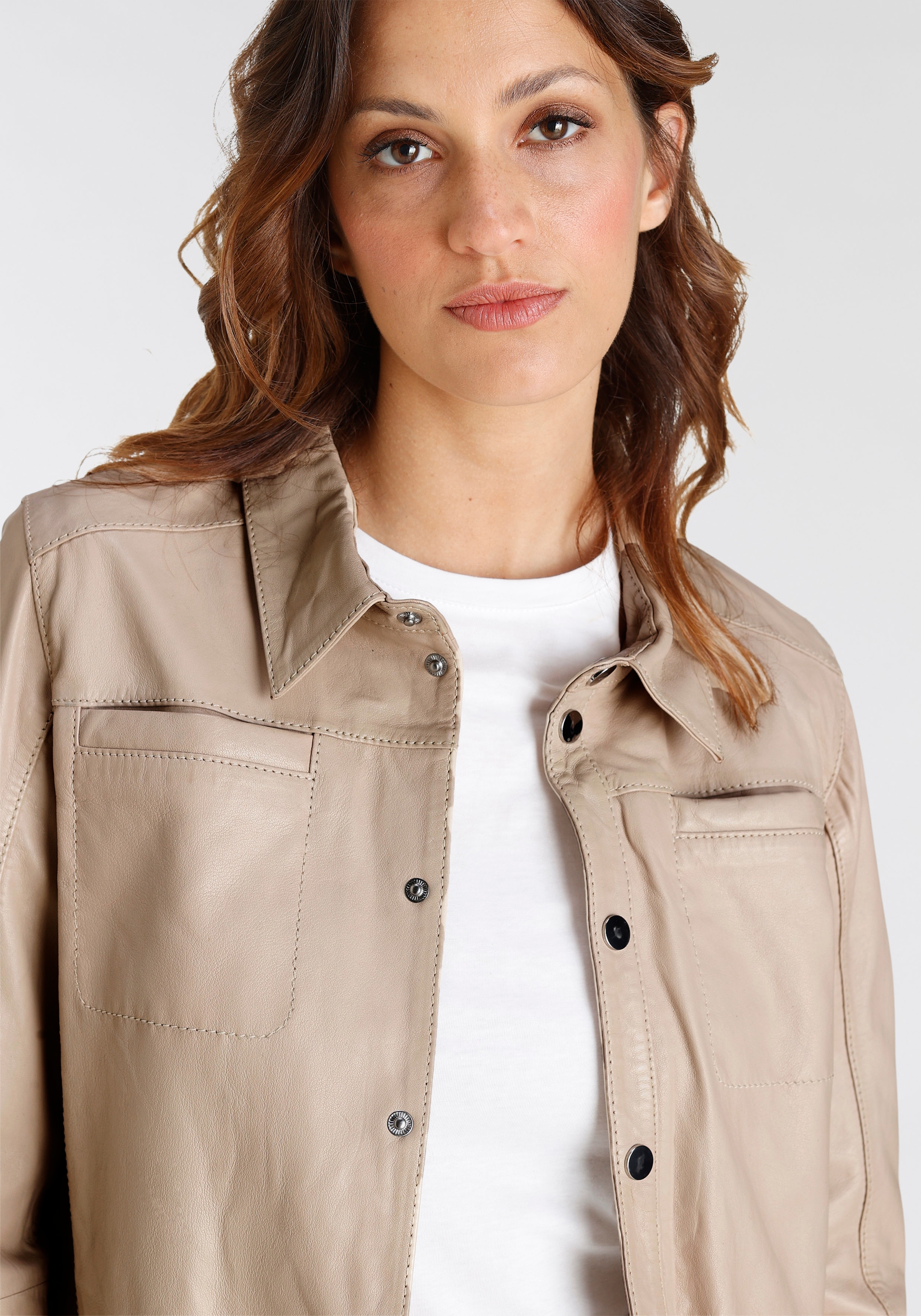 Mauritius Lederjacke »GWMilaja«, mit Druckern, Brusttaschen, abgerundeter Saum